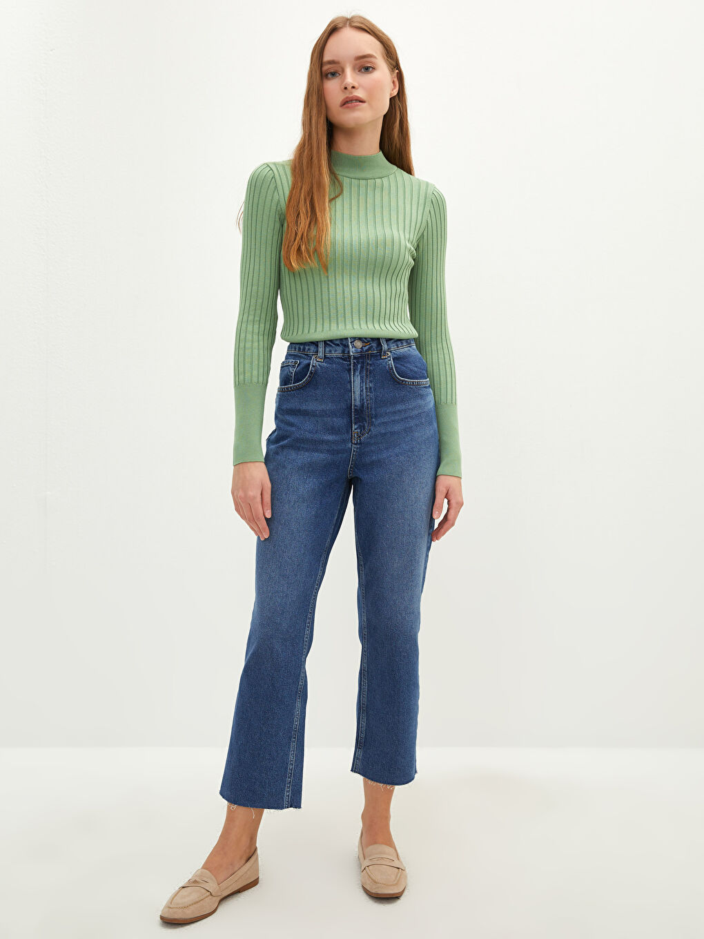 Yeşil Yarım Balıkçı Yaka Kadın Triko Kazak-1