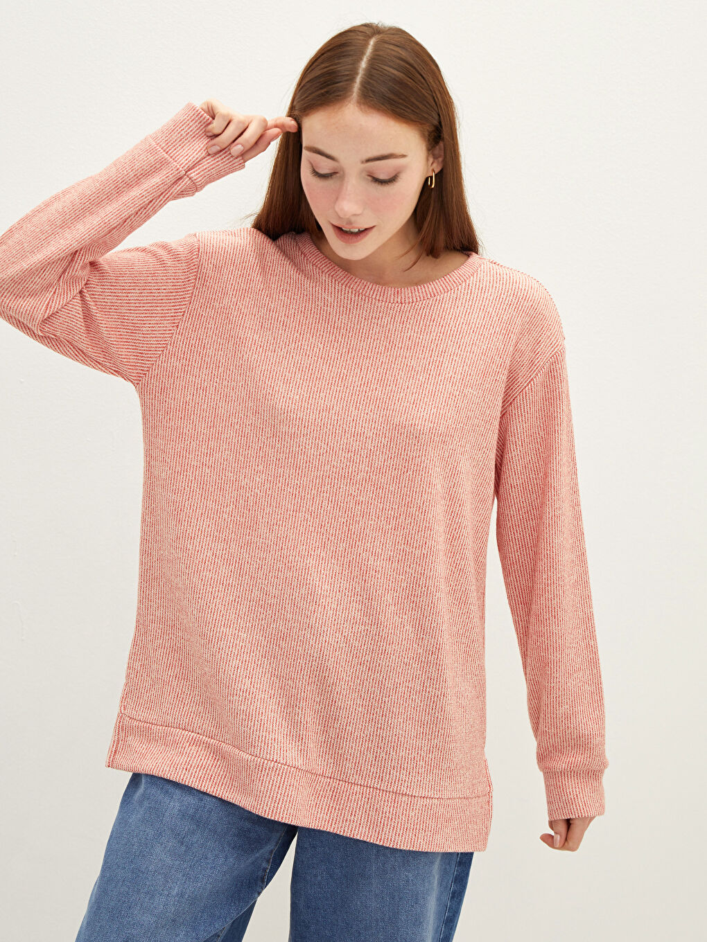 Свитшот с круглым вырезом, однотонный, с длинным рукавом для женщин