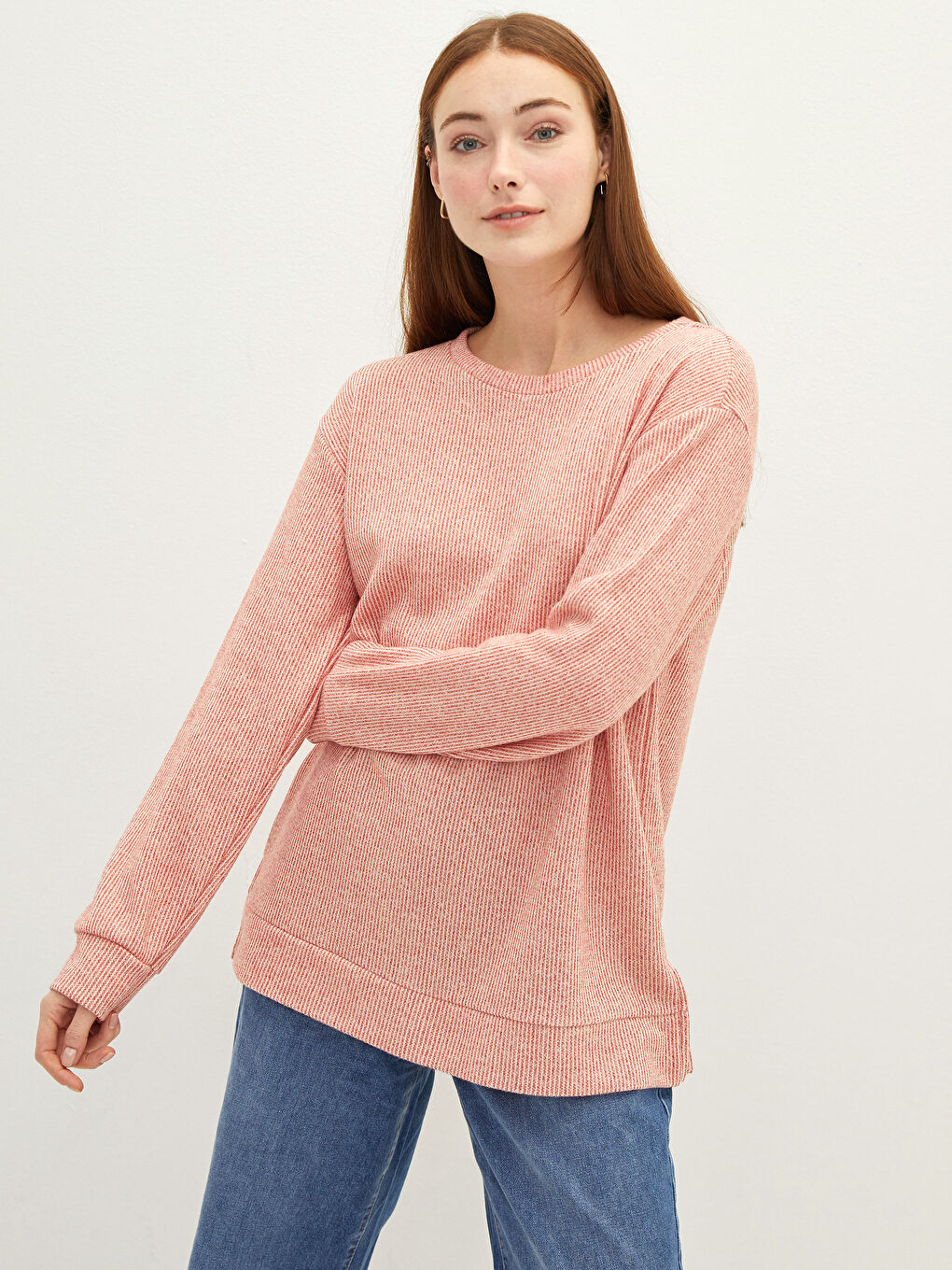 Свитшот с круглым вырезом, однотонный, с длинным рукавом для женщин-1