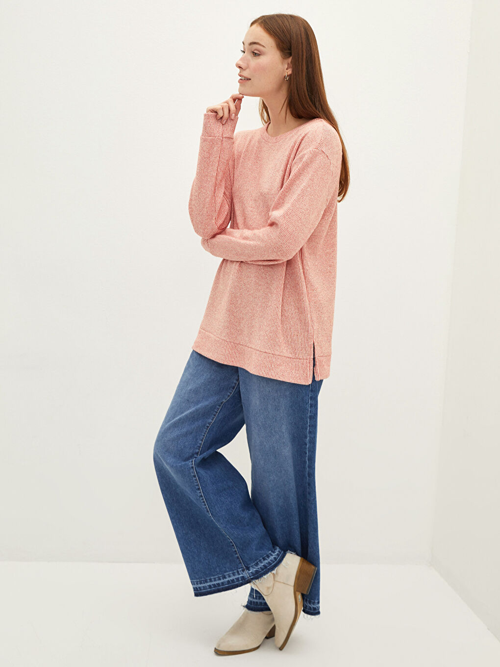 Свитшот с круглым вырезом, однотонный, с длинным рукавом для женщин-3