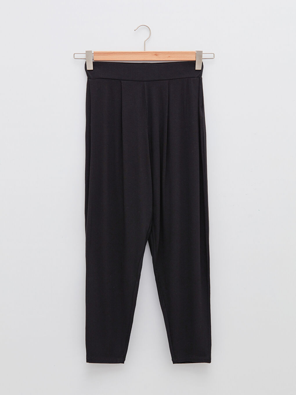 Siyah Kadın Beli Lastikli Düz Pantolon-4