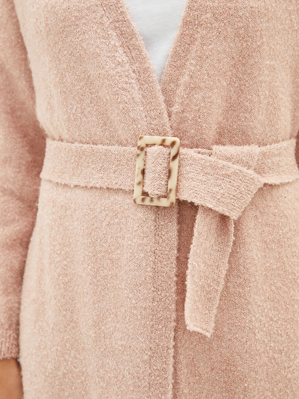 Жилетка от трико с шал яка и колан на талията за жени-3