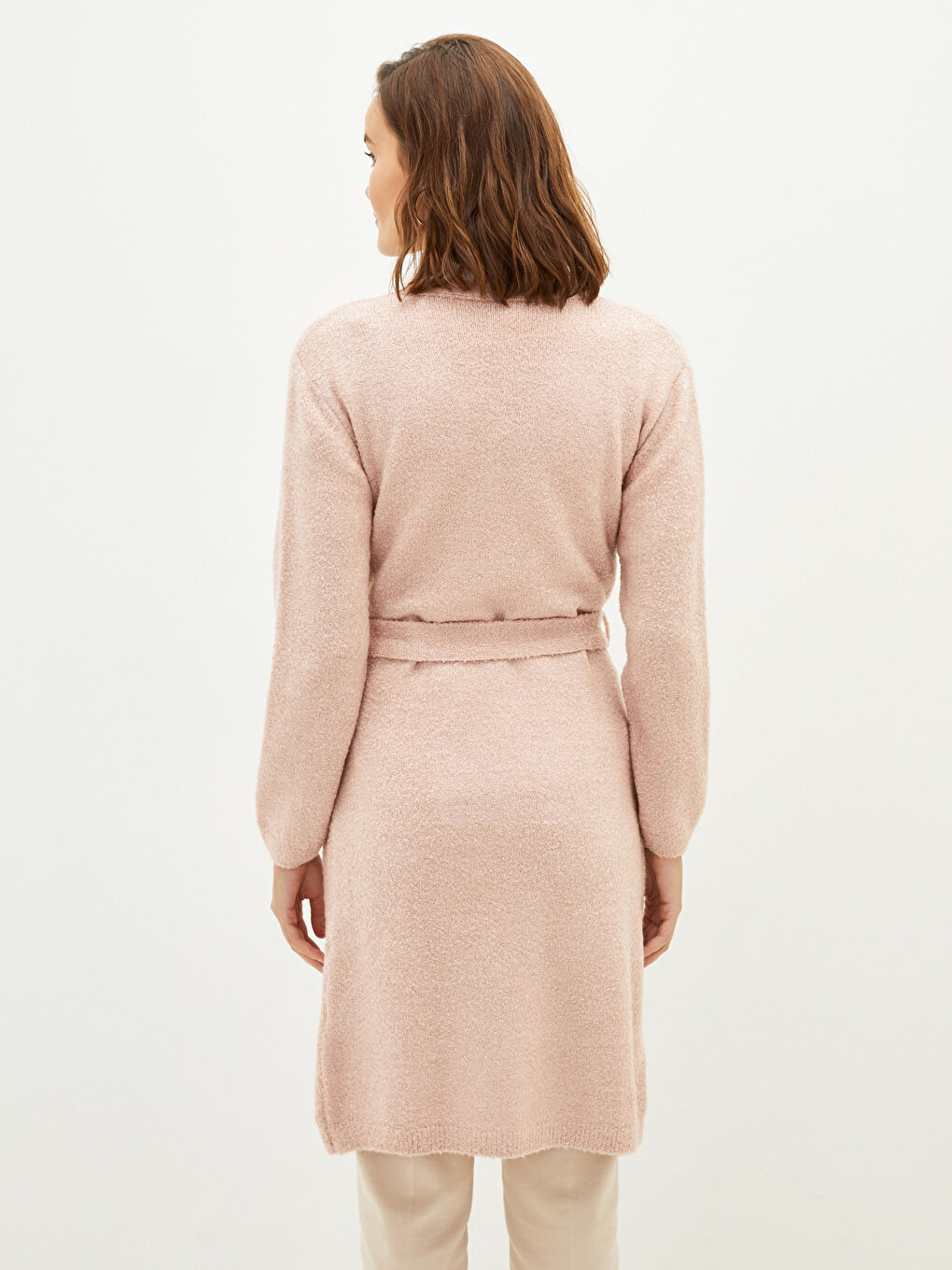 Жилетка от трико с шал яка и колан на талията за жени-4