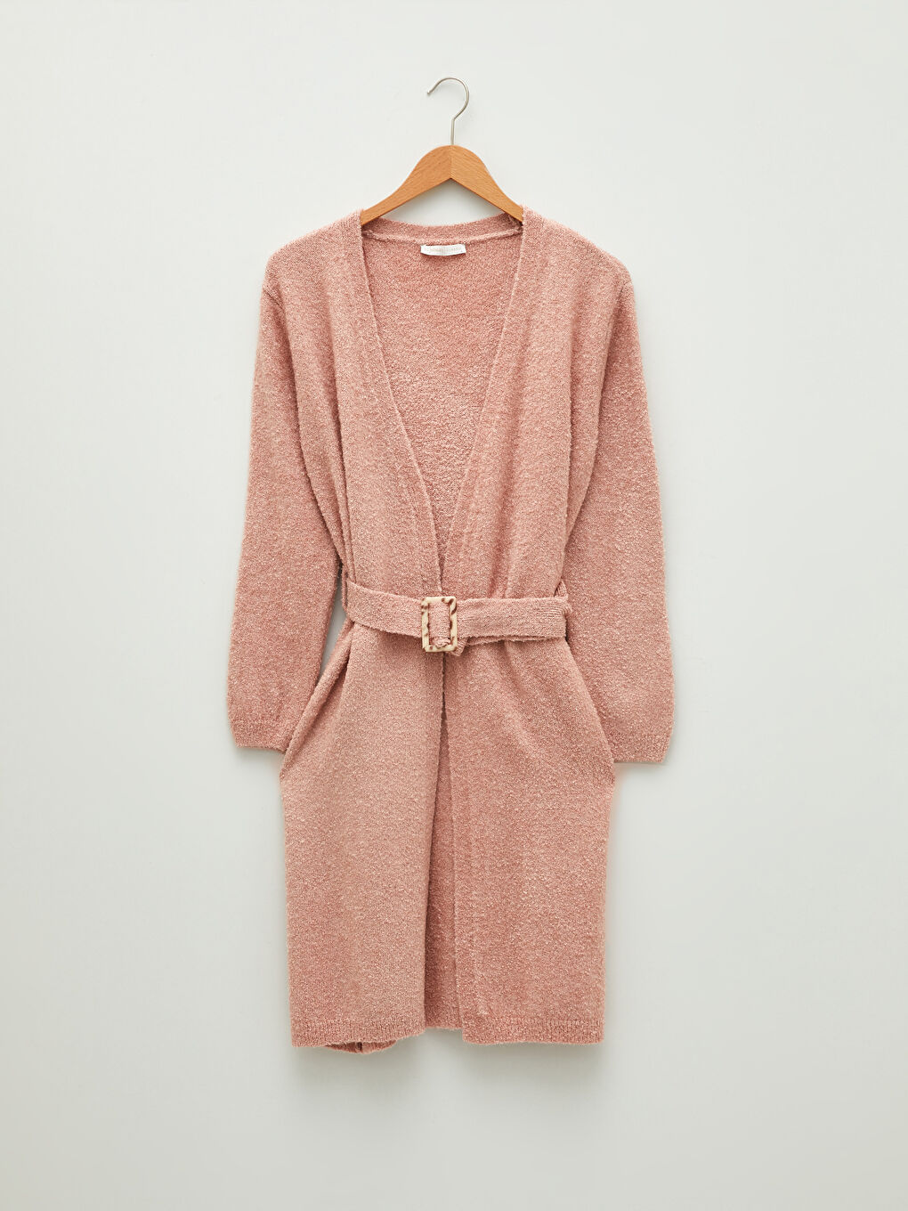 Жилетка от трико с шал яка и колан на талията за жени-5