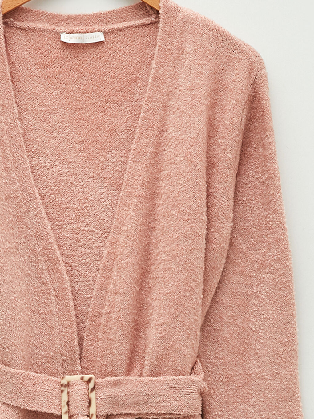 Жилетка от трико с шал яка и колан на талията за жени-7