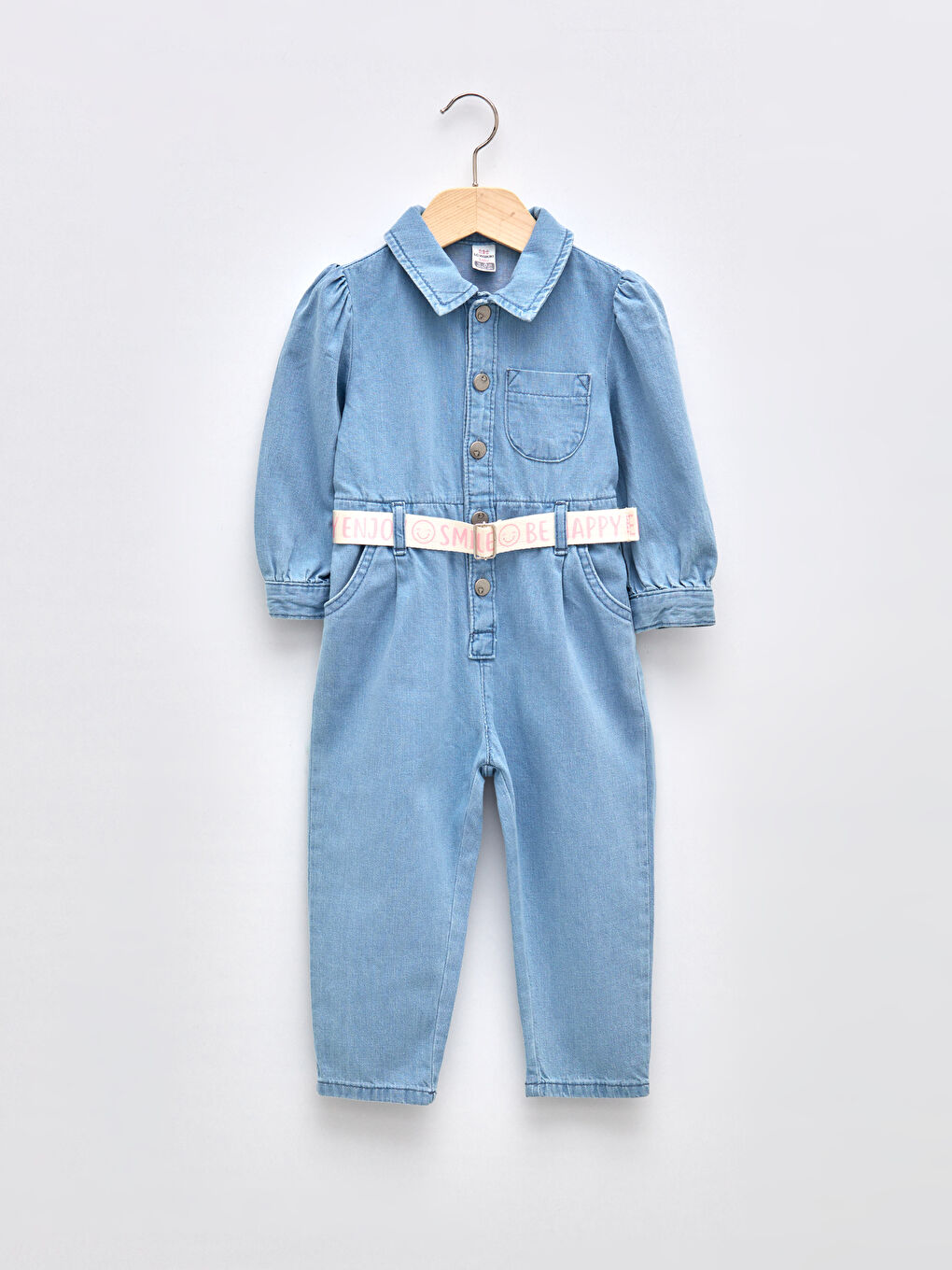 İndigo Polo Yaka Uzun Kollu Kız Bebek Jean Salopet ve Kemer 2'li Takım