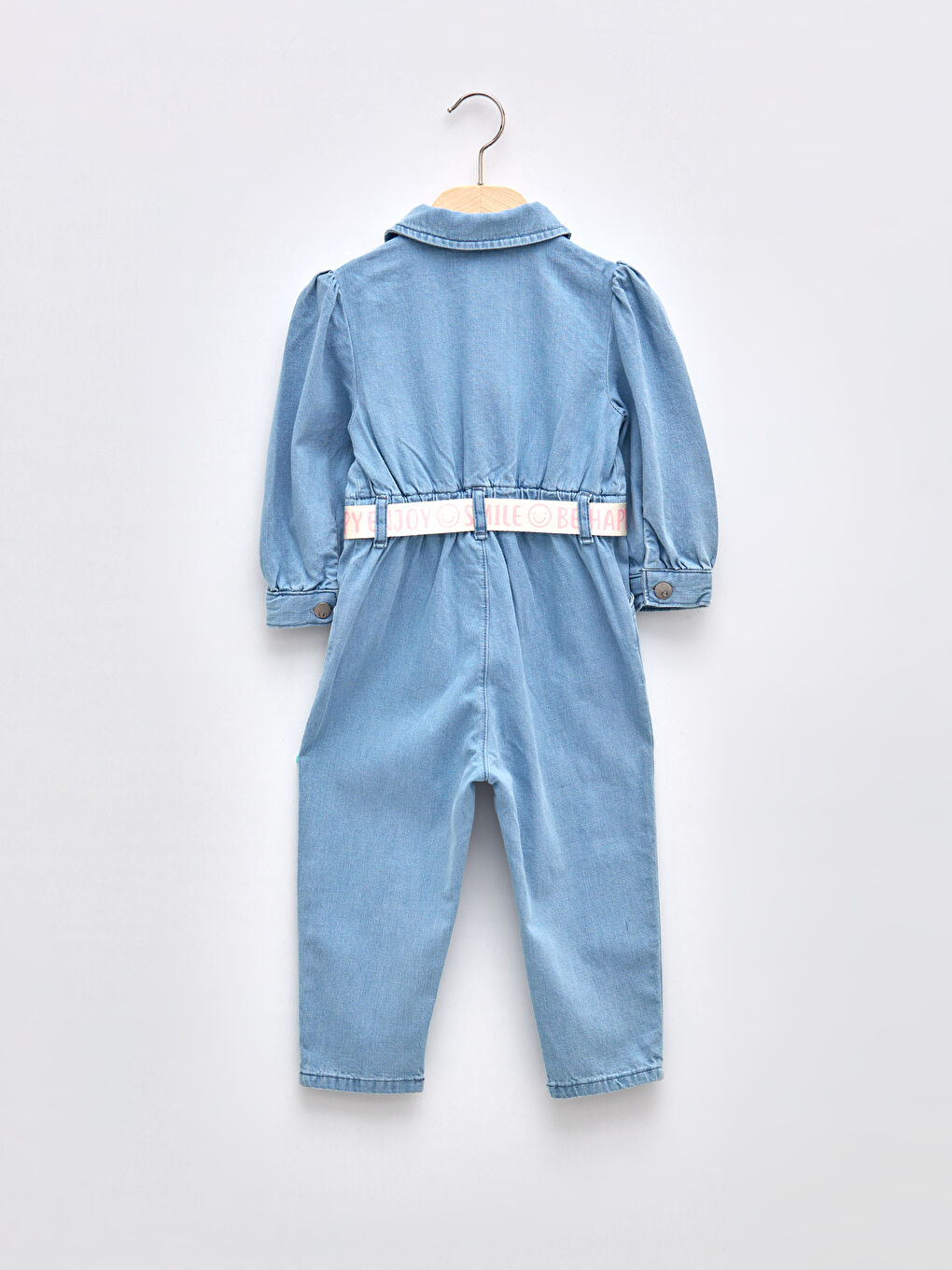 İndigo Polo Yaka Uzun Kollu Kız Bebek Jean Salopet ve Kemer 2'li Takım-1