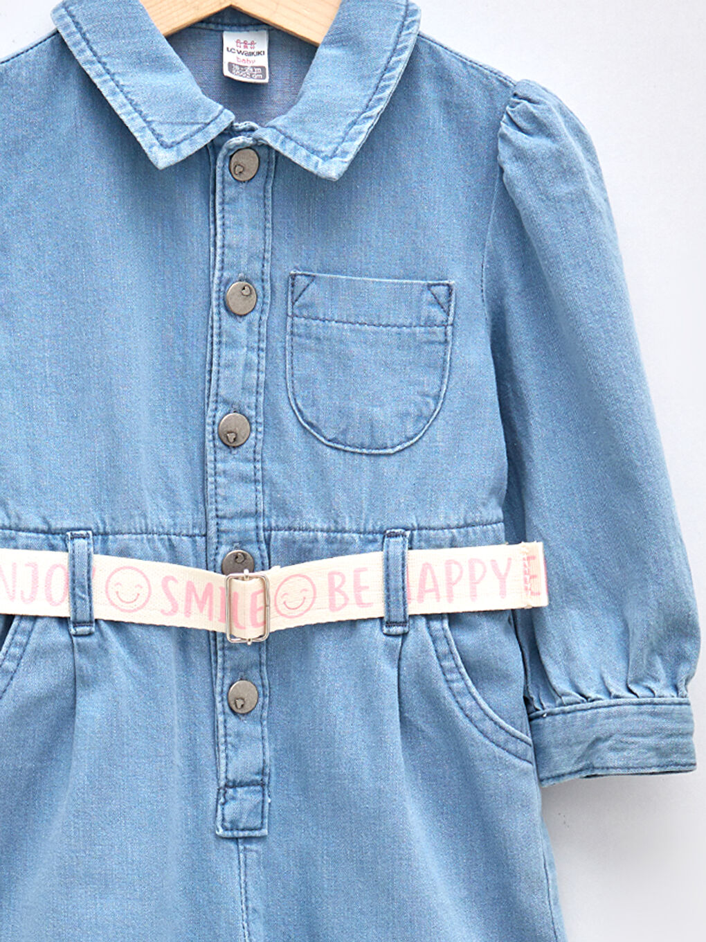 İndigo Polo Yaka Uzun Kollu Kız Bebek Jean Salopet ve Kemer 2'li Takım-2