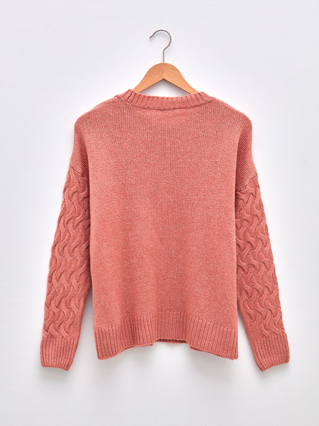 Pembe Bisiklet Yaka Kendinden Desenli Uzun Kollu Kadın Triko Kazak-6