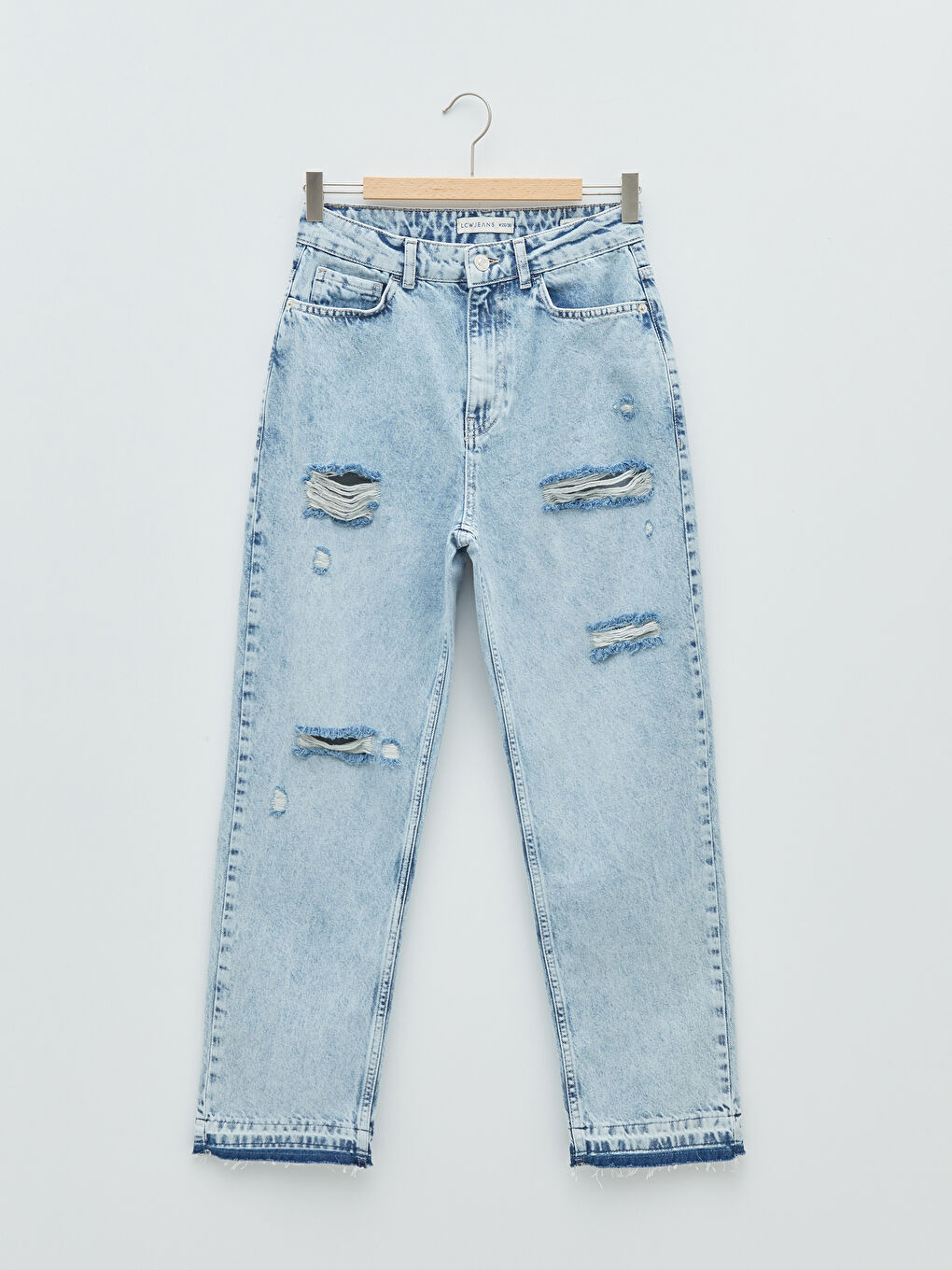 İndigo Yüksek Bel Straight Fit Cep Detaylı Kadın Rodeo Jean Pantolon-6