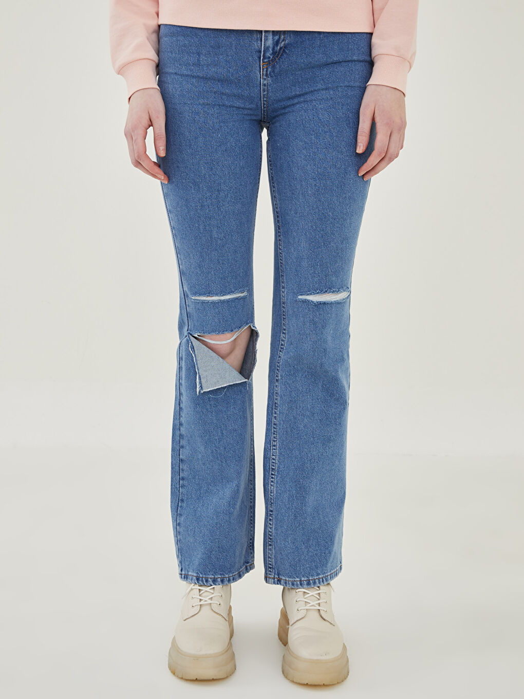 İndigo Yüksek Bel Mars Flare Kadın Jean Pantolon-2
