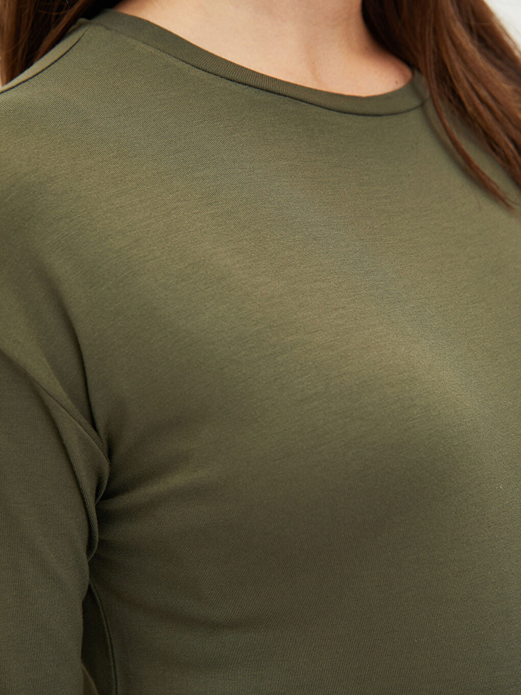 Haki Bisiklet Yaka Düz Uzun Kollu Viskon Hamile Tunik-2