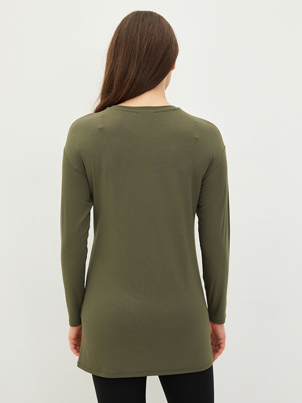 Haki Bisiklet Yaka Düz Uzun Kollu Viskon Hamile Tunik-3