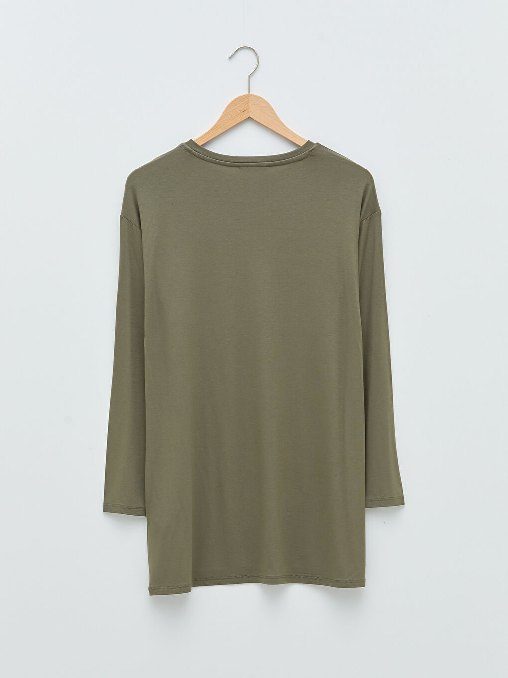 Haki Bisiklet Yaka Düz Uzun Kollu Viskon Hamile Tunik-5