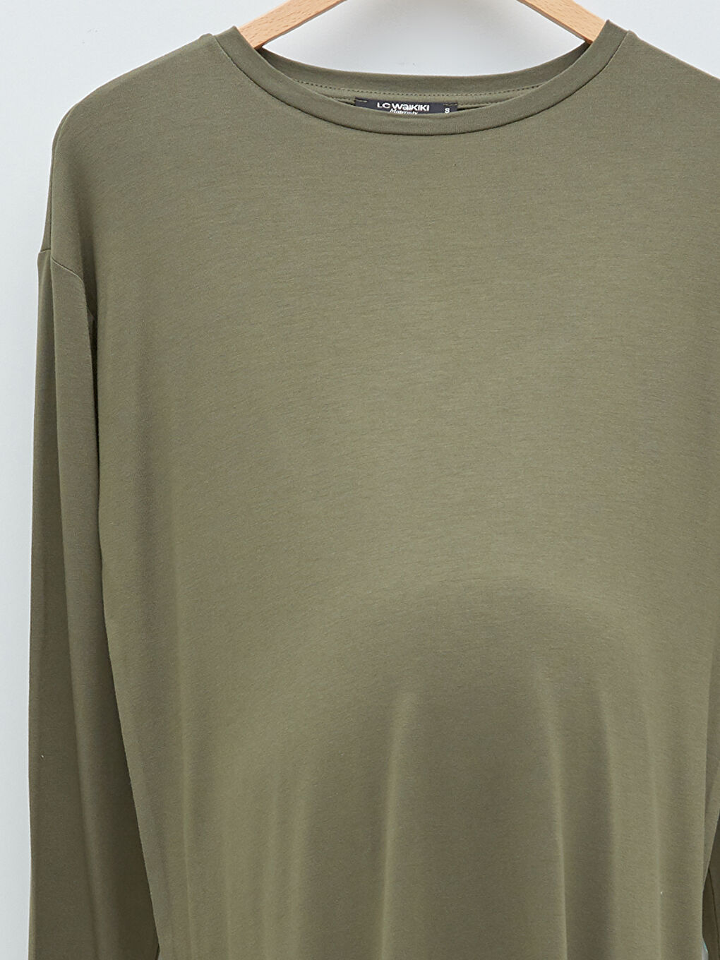 Haki Bisiklet Yaka Düz Uzun Kollu Viskon Hamile Tunik-6