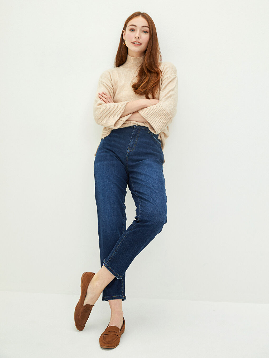 Свитер из трикотажа с длинным рукавом и водолазкой для женщин-2