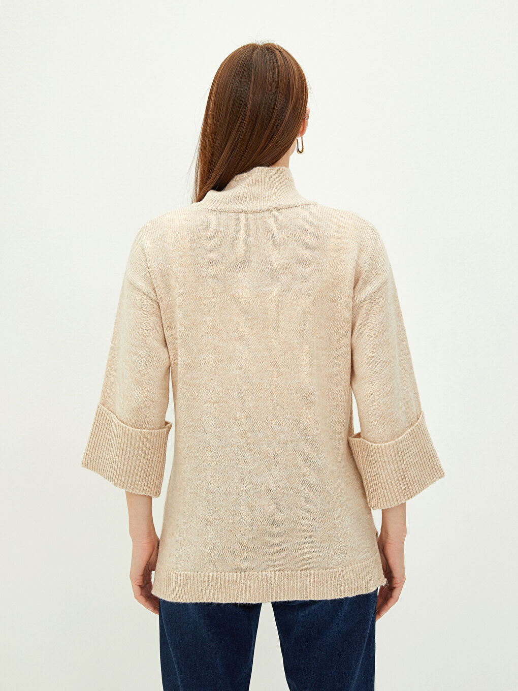 Свитер из трикотажа с длинным рукавом и водолазкой для женщин-3