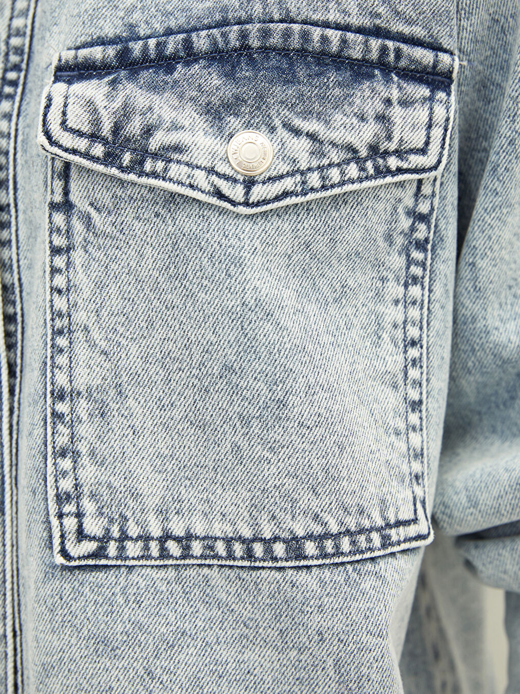 İndigo Gömlek Yaka Düz Uzun Kollu Cep Detaylı Rodeo Kadın Jean Ceket-3