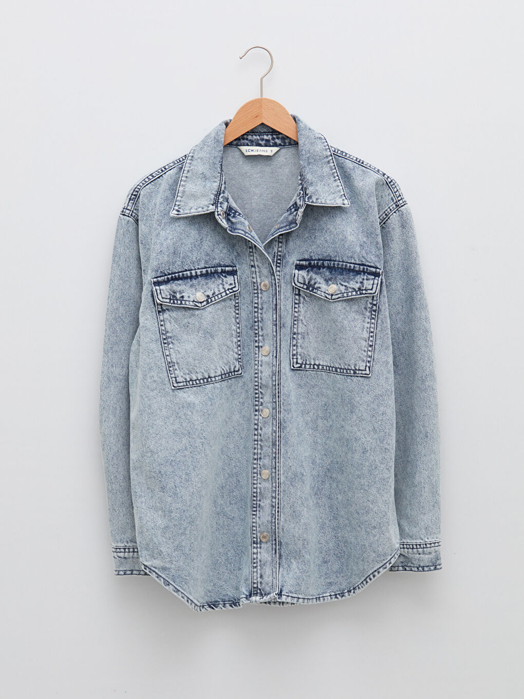 İndigo Gömlek Yaka Düz Uzun Kollu Cep Detaylı Rodeo Kadın Jean Ceket-5