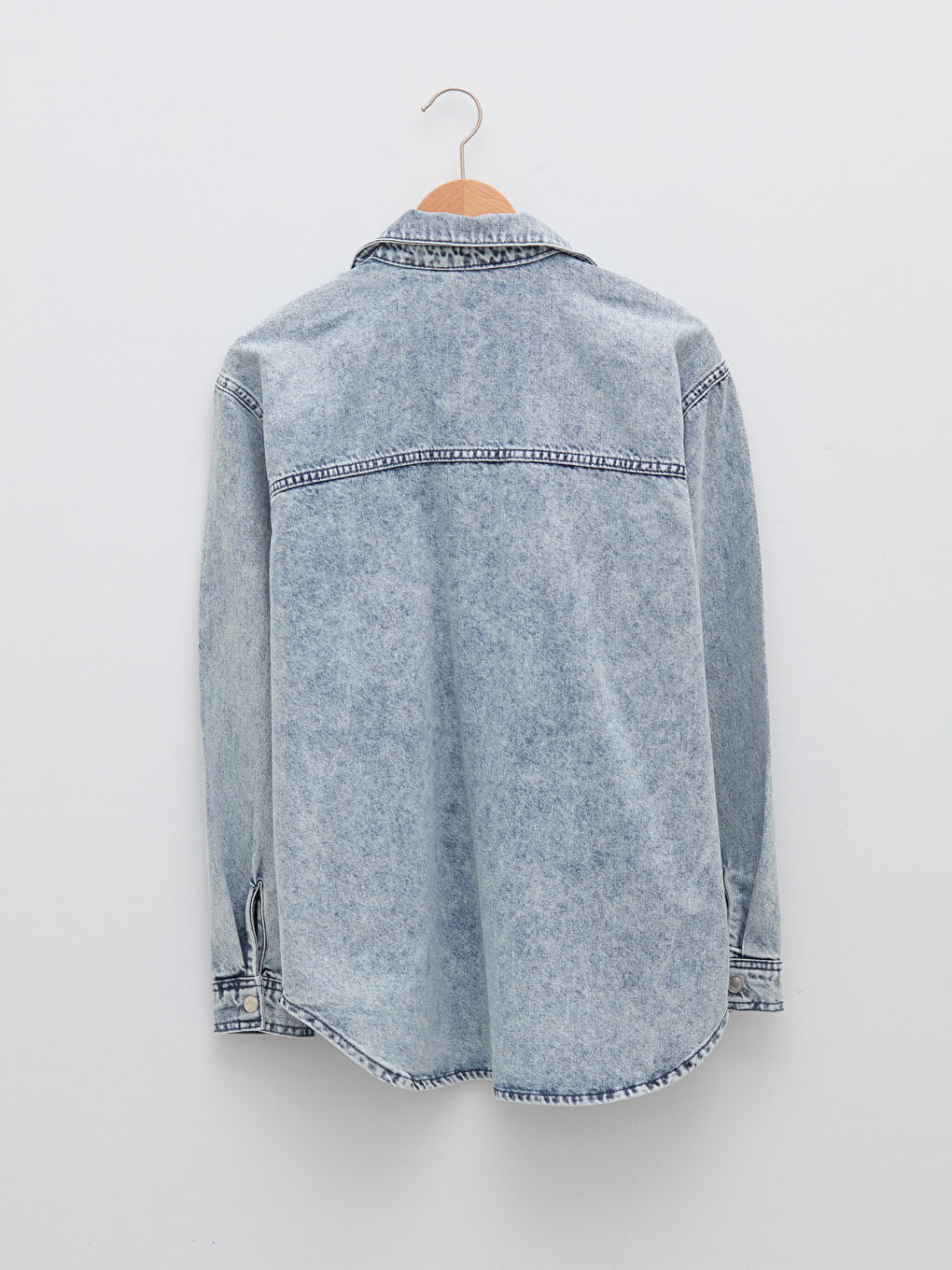 İndigo Gömlek Yaka Düz Uzun Kollu Cep Detaylı Rodeo Kadın Jean Ceket-6