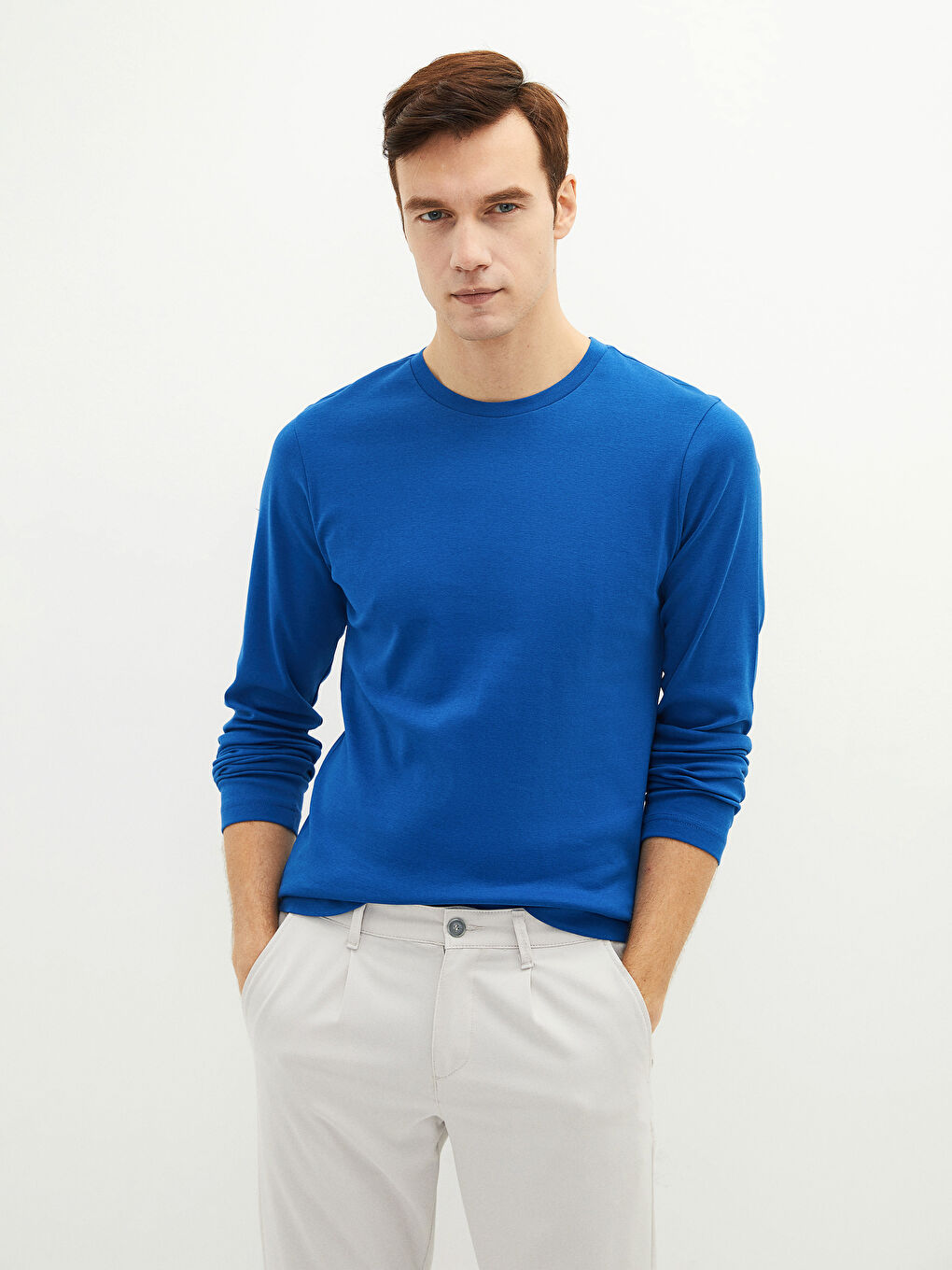 T-shirt Basique en Coton à Manches Longues Col Rond