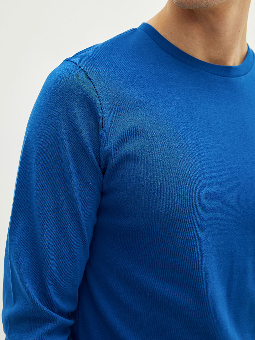 T-shirt Basique en Coton à Manches Longues Col Rond-2