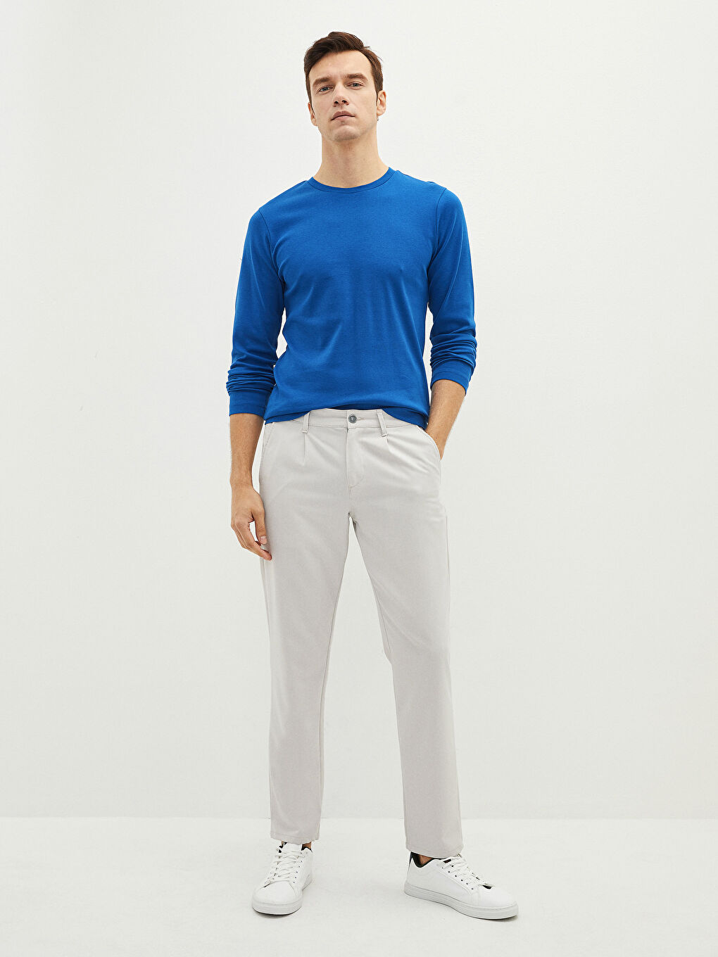 T-shirt Basique en Coton à Manches Longues Col Rond-3