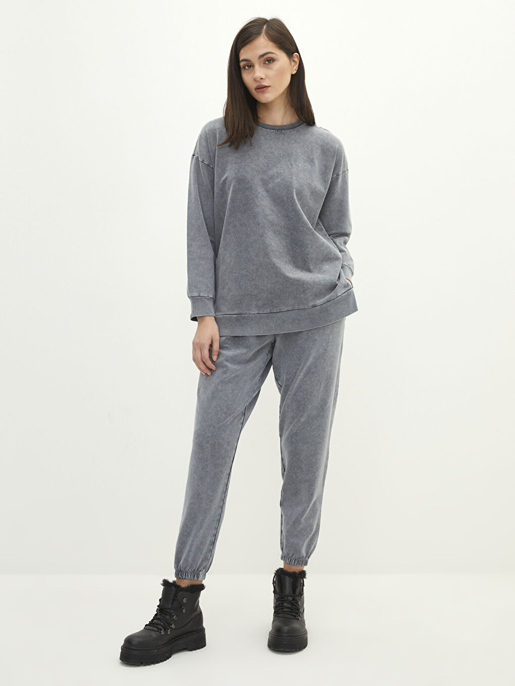 Beli Lastikli Düz Cep Detaylı Kadın Jogger Eşofman Altı-1