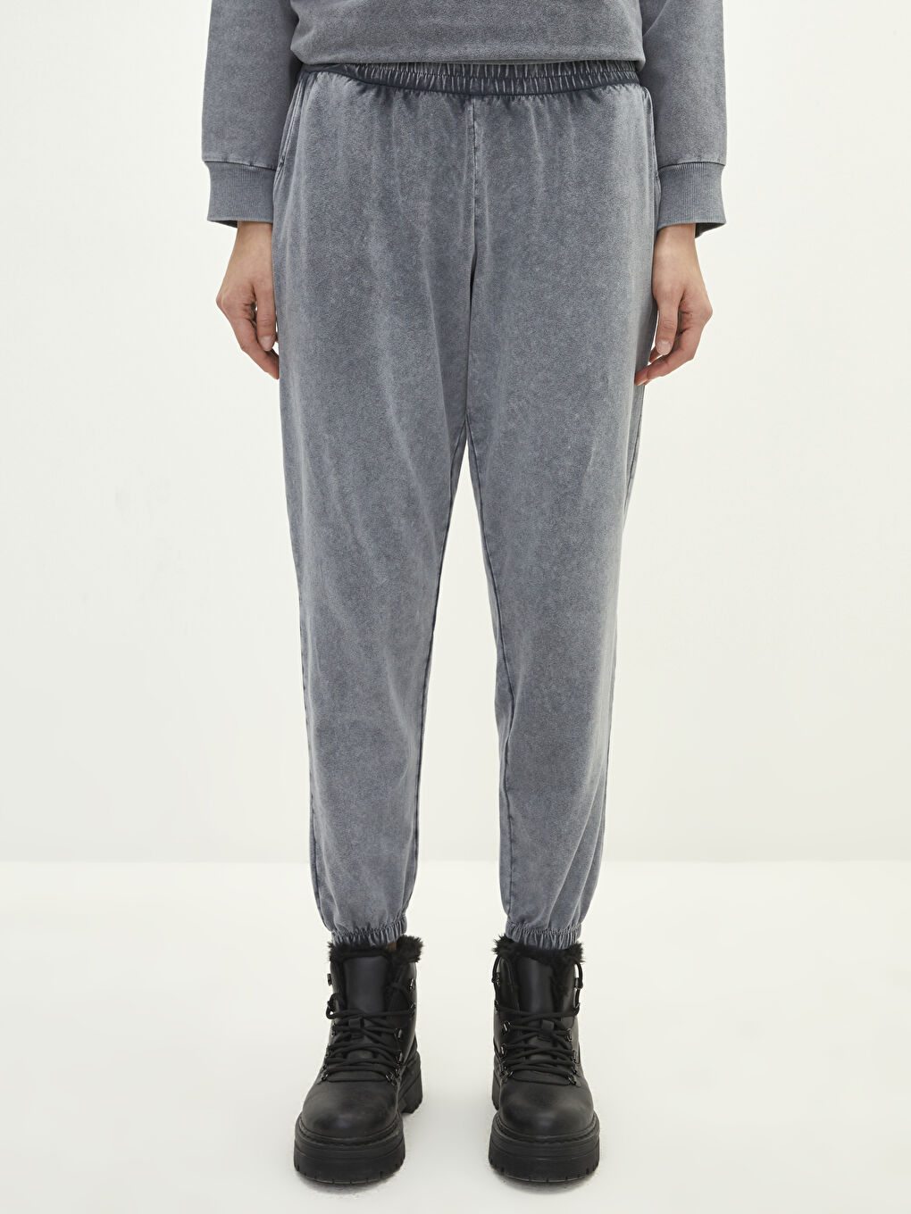 Beli Lastikli Düz Cep Detaylı Kadın Jogger Eşofman Altı-5