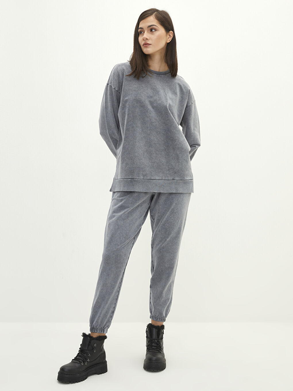 Beli Lastikli Düz Cep Detaylı Kadın Jogger Eşofman Altı-2