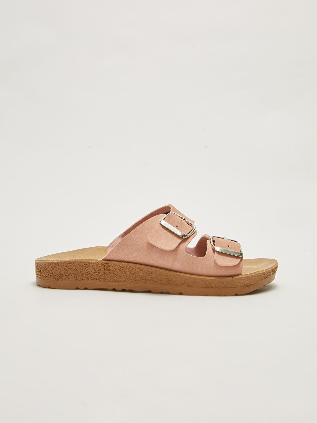 Pembe Çift Bantlı Toka Detaylı Kadın Terlik-2