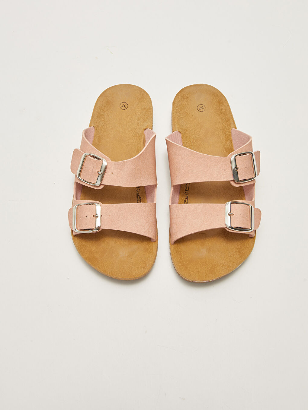 Pembe Çift Bantlı Toka Detaylı Kadın Terlik-4