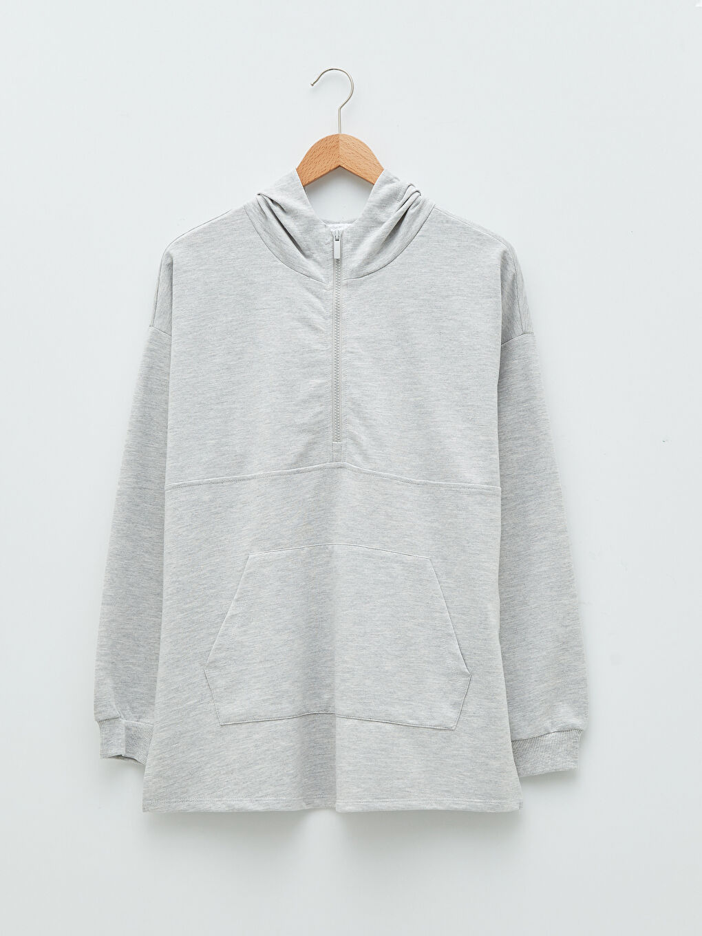 Женская толстовка с капюшоном однотонная с длинным рукавом-5