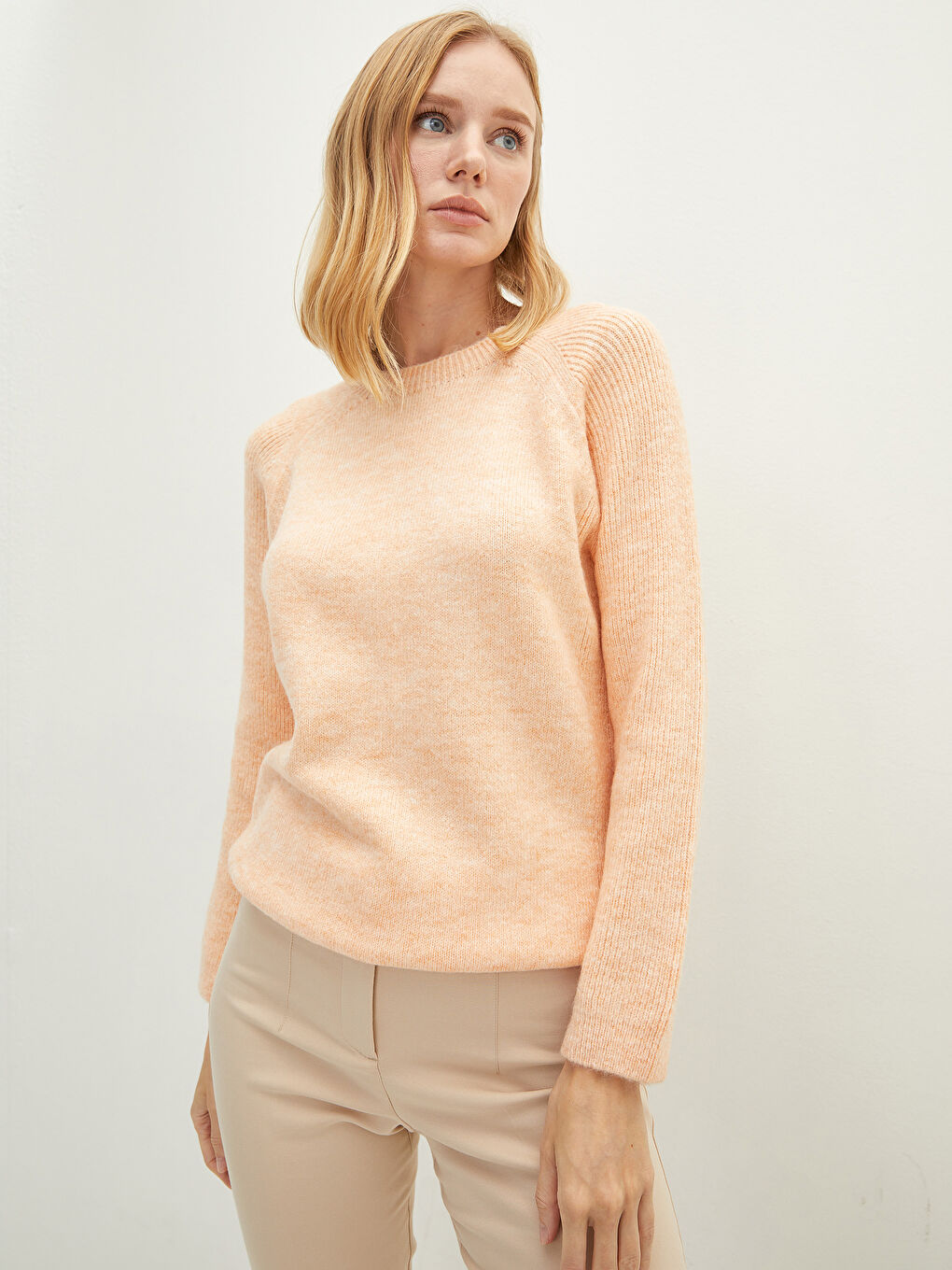 Mercan Bisiklet Yaka Düz Uzun Kollu Kadın Triko Kazak