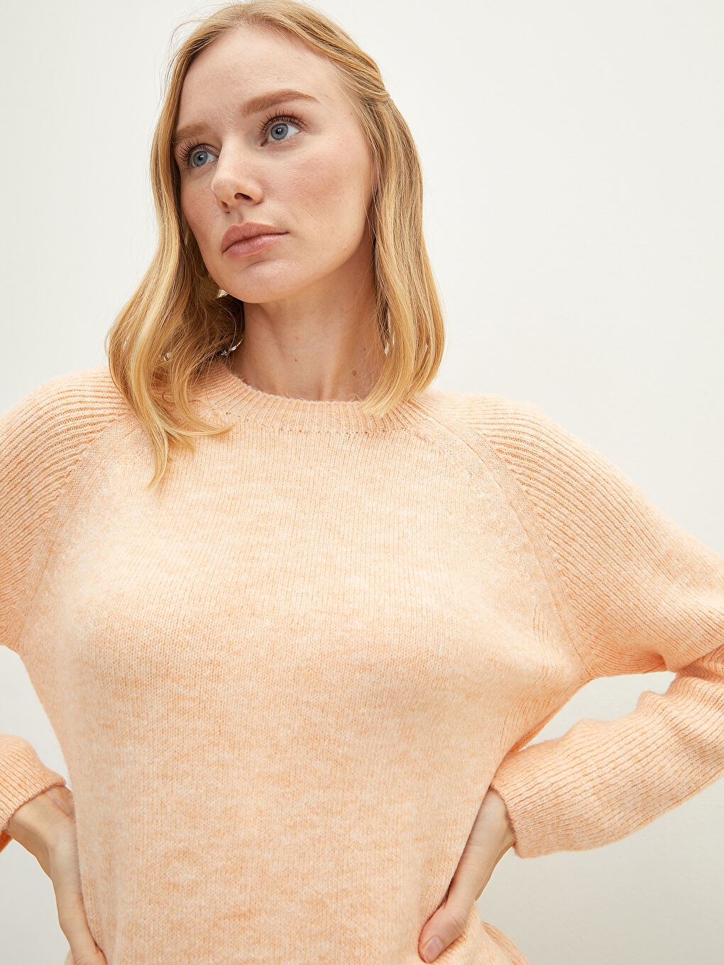 Mercan Bisiklet Yaka Düz Uzun Kollu Kadın Triko Kazak-1