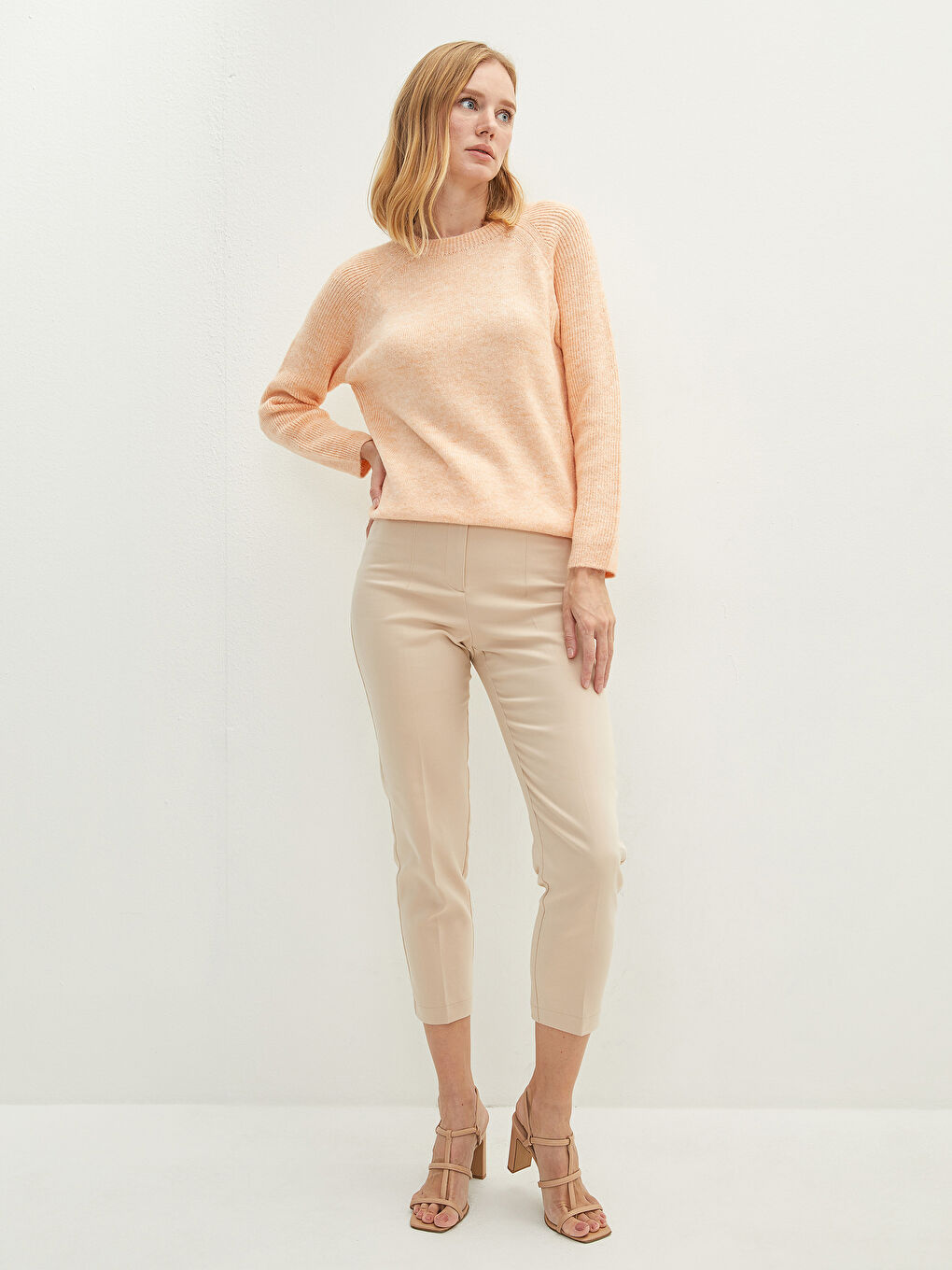 Mercan Bisiklet Yaka Düz Uzun Kollu Kadın Triko Kazak-2