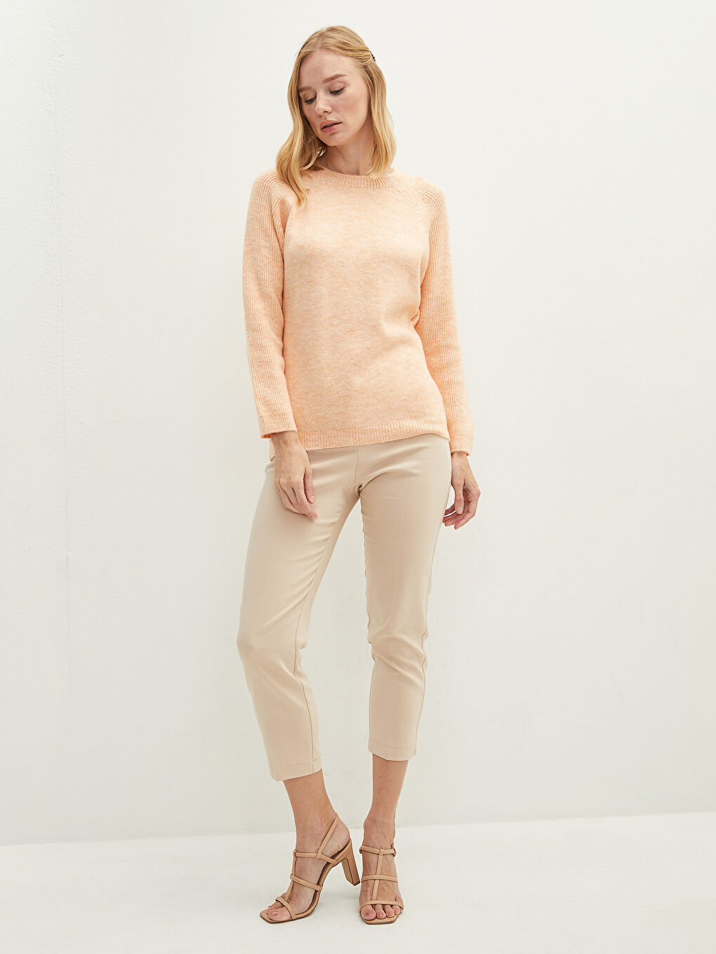 Mercan Bisiklet Yaka Düz Uzun Kollu Kadın Triko Kazak-3