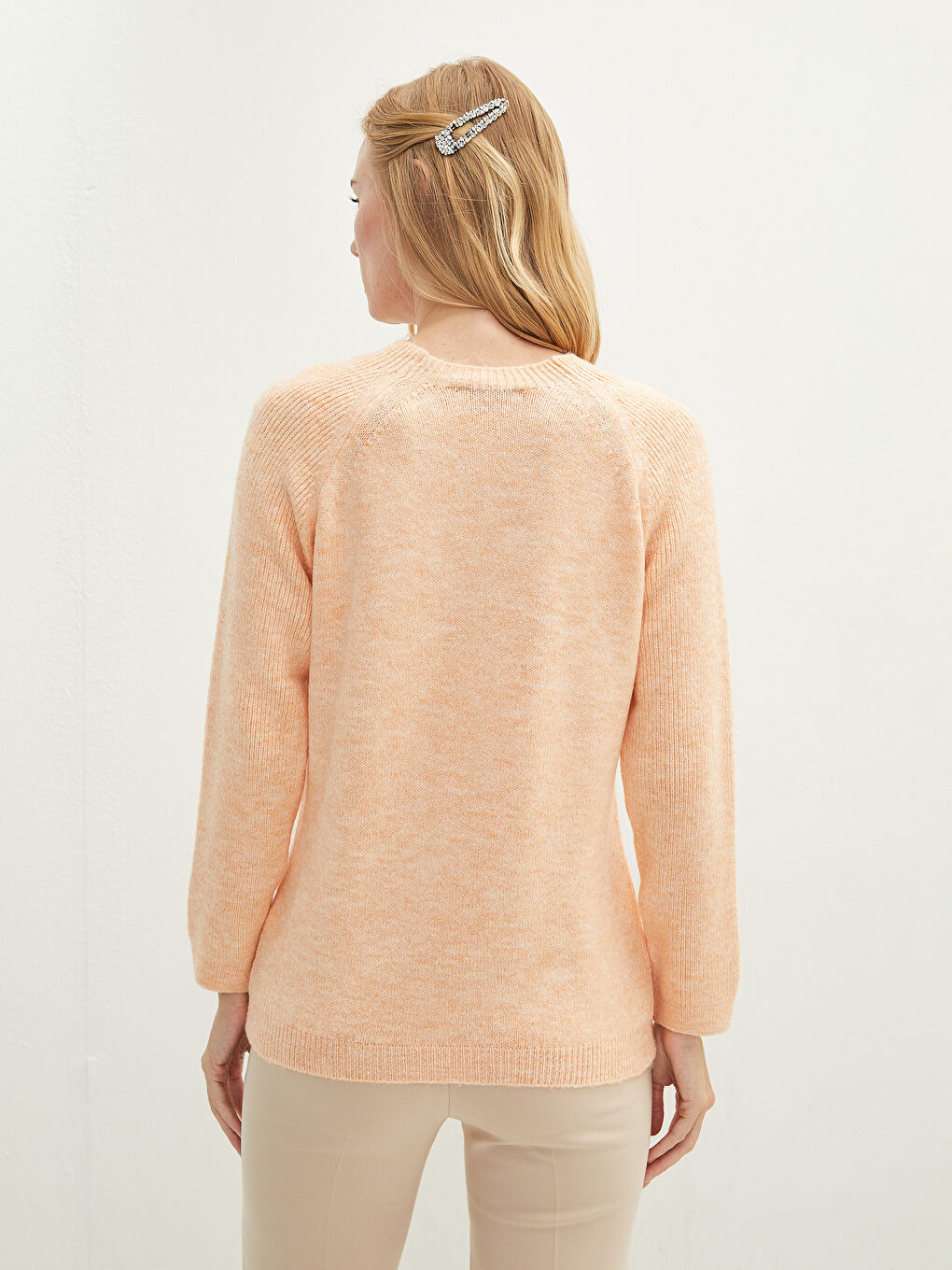 Mercan Bisiklet Yaka Düz Uzun Kollu Kadın Triko Kazak-4