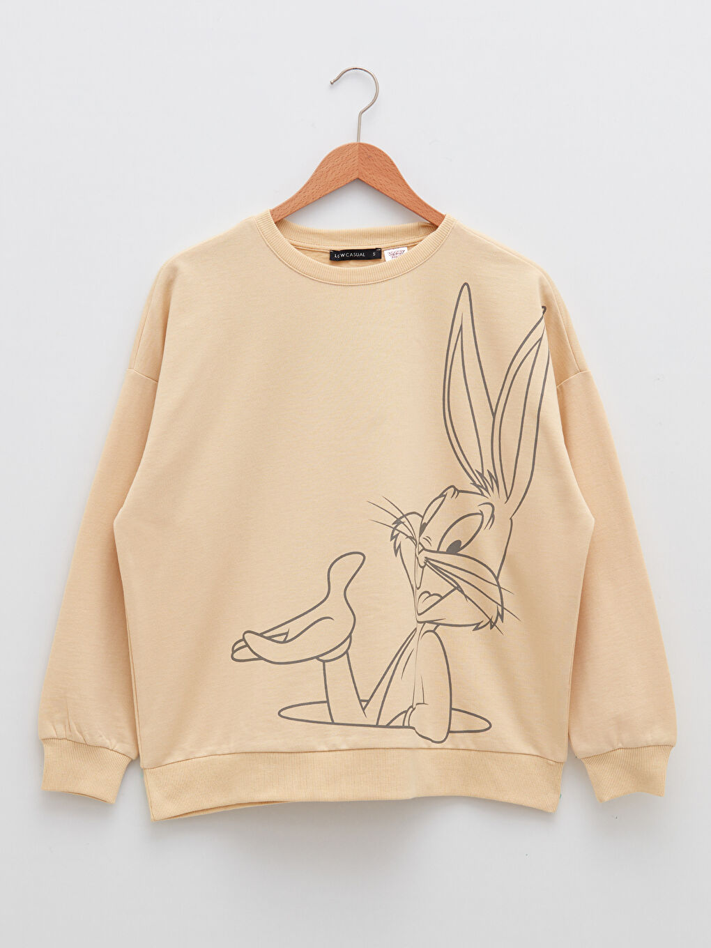 LCW Vision Bej Bisiklet Yaka Bugs Bunny Baskılı Uzun Kollu Kadın Sweatshirt - 5