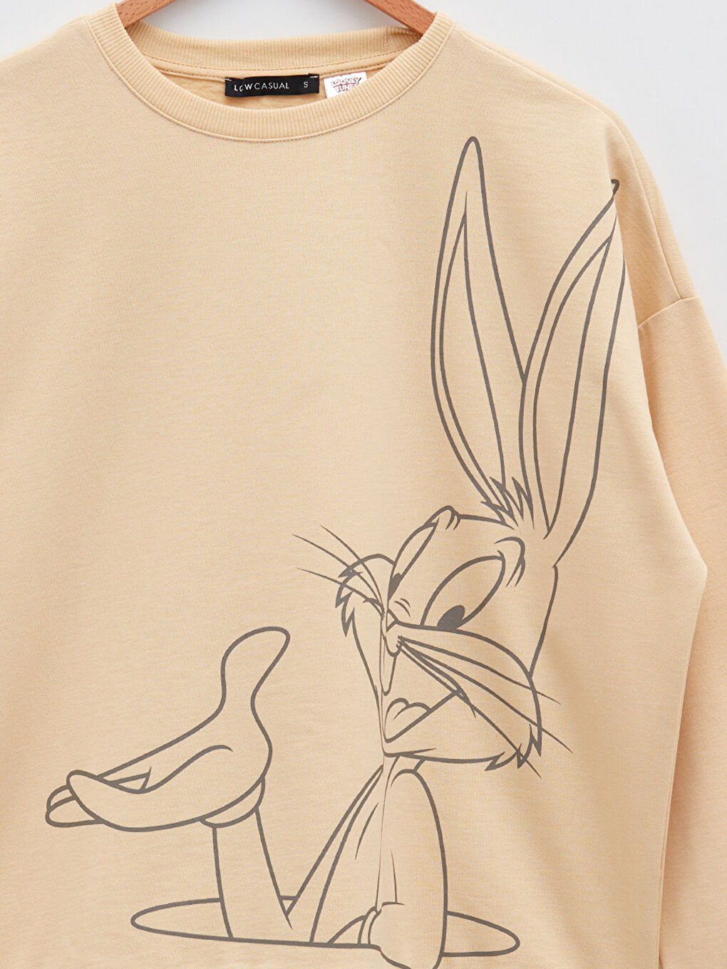 LCW Vision Bej Bisiklet Yaka Bugs Bunny Baskılı Uzun Kollu Kadın Sweatshirt - 7