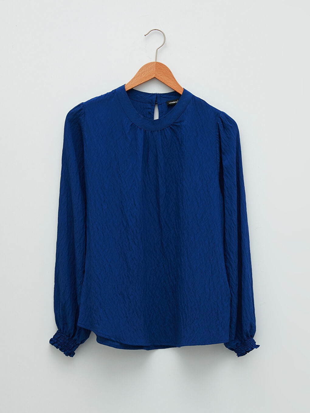 Lacivert Hakim Yaka Düz Uzun Kollu Poplin Kadın Bluz-6