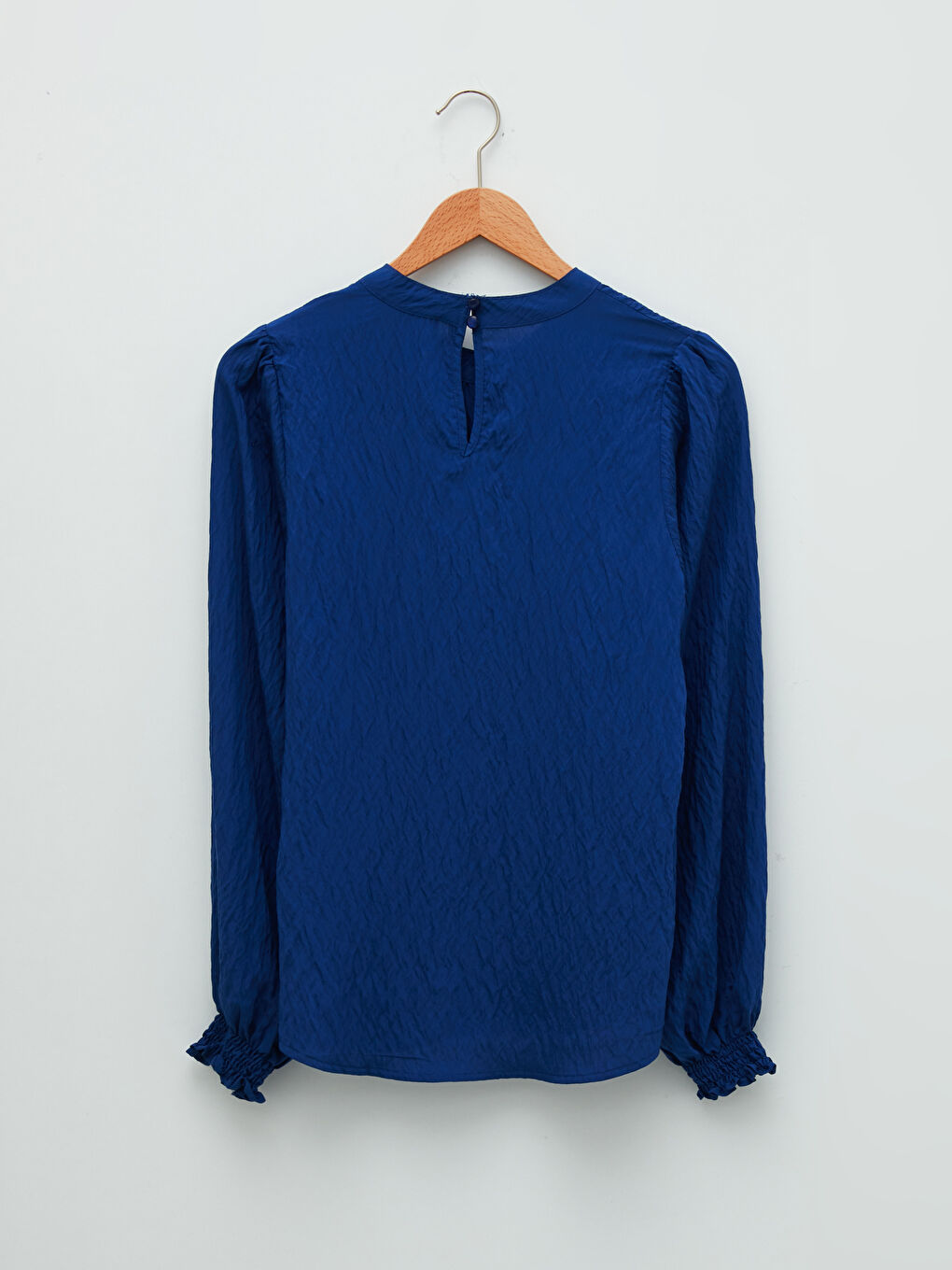 Lacivert Hakim Yaka Düz Uzun Kollu Poplin Kadın Bluz-7