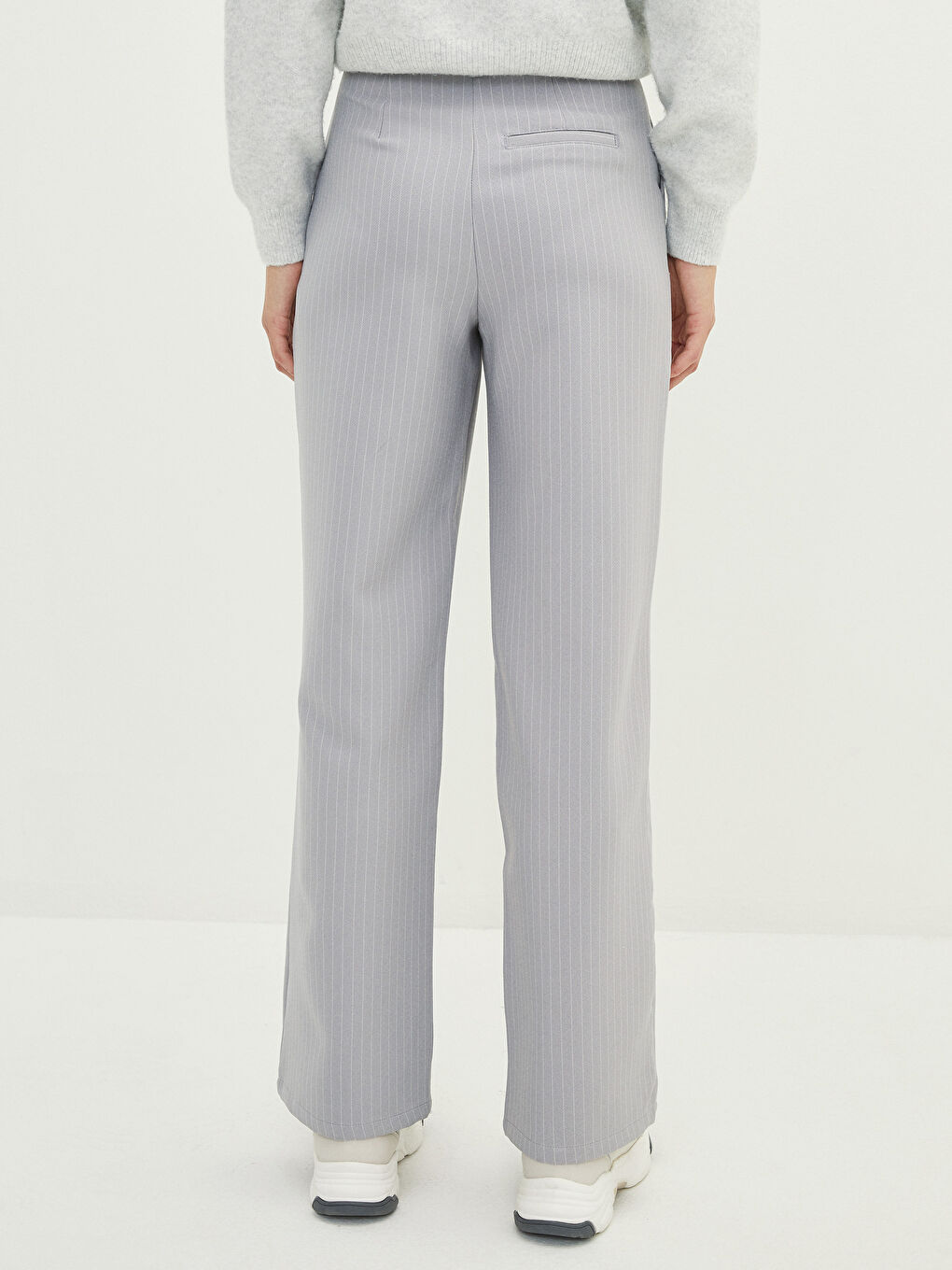 Lacivert Normal Bel Rahat Kalıp Çizgili Kadın Pantolon-7