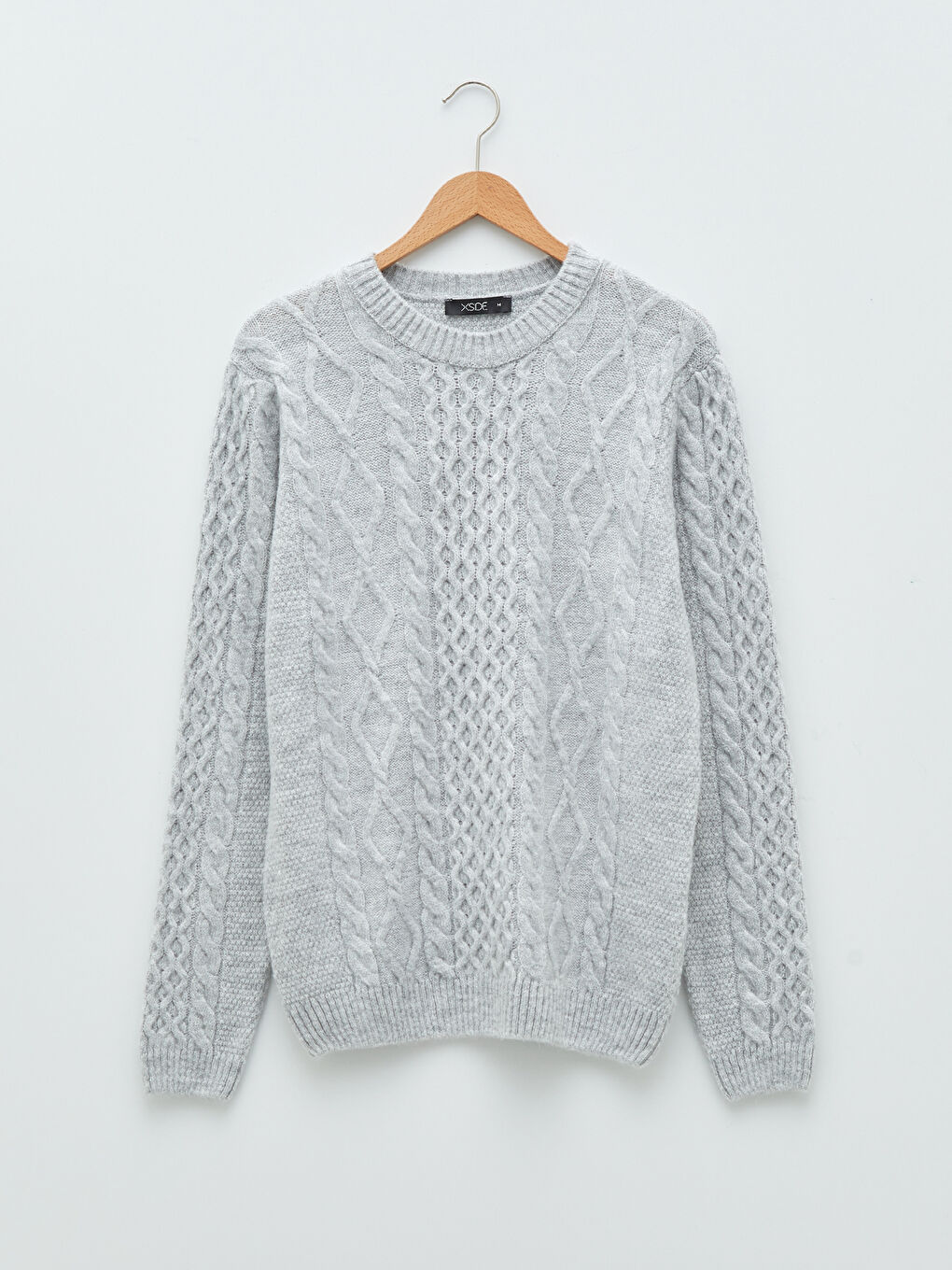 Crew Neck Long Sleeve Self Patterned Men's Tricot Sweater-5