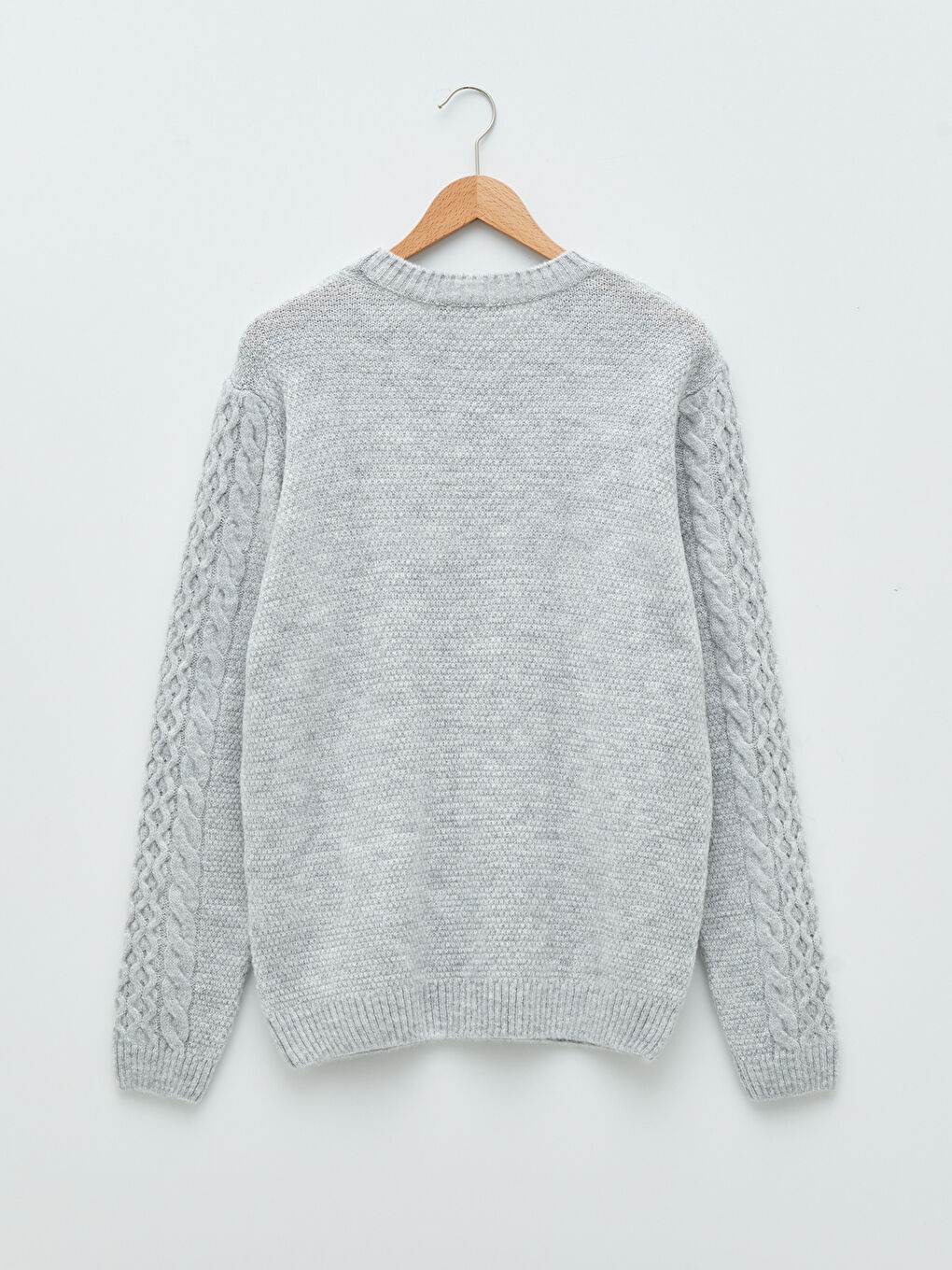 Crew Neck Long Sleeve Self Patterned Men's Tricot Sweater-6