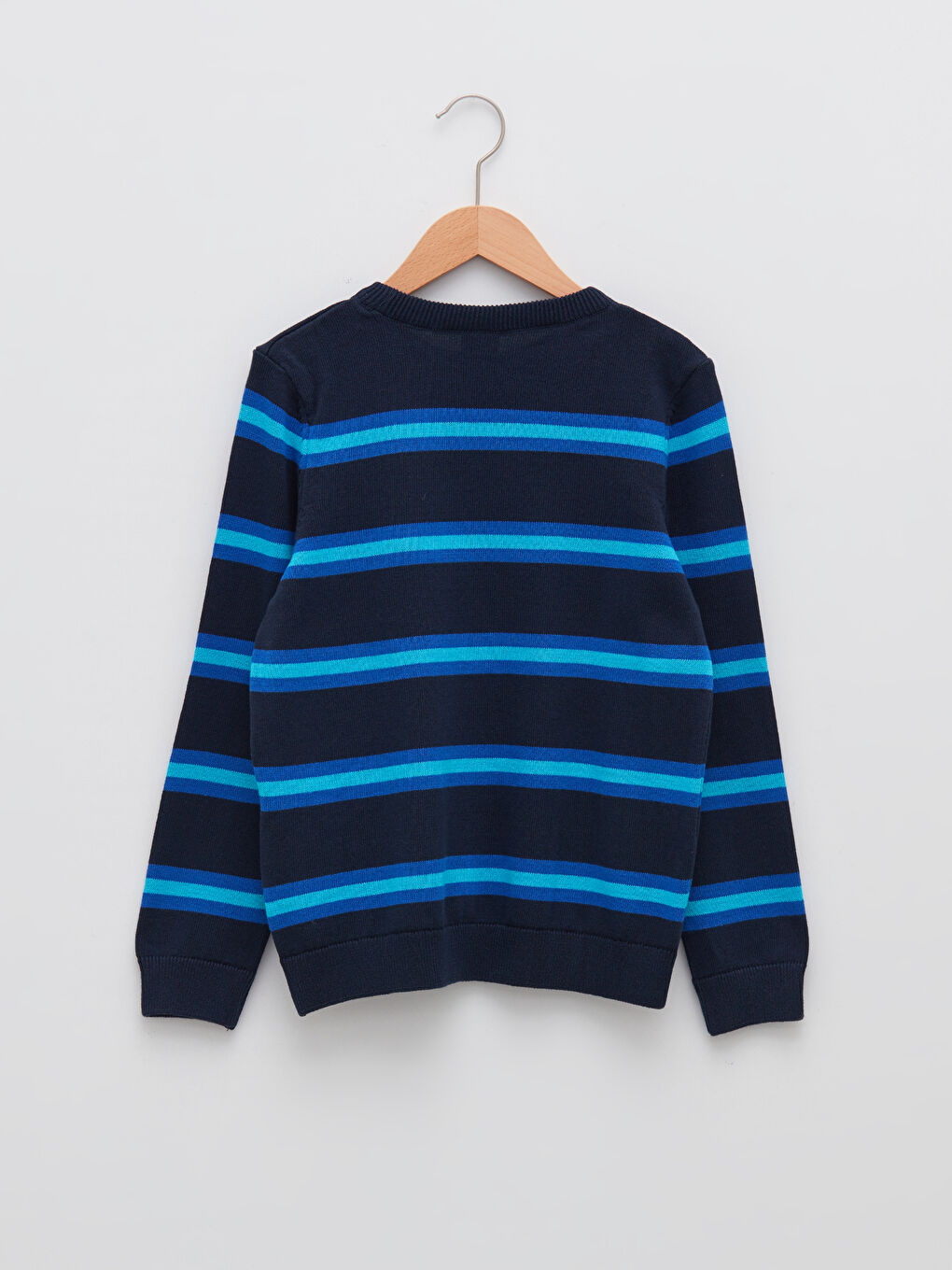 Светр з круглим вирізом горловини, смугастий, довгий рукав, тонкий, трикотажний, для хлопчика-1