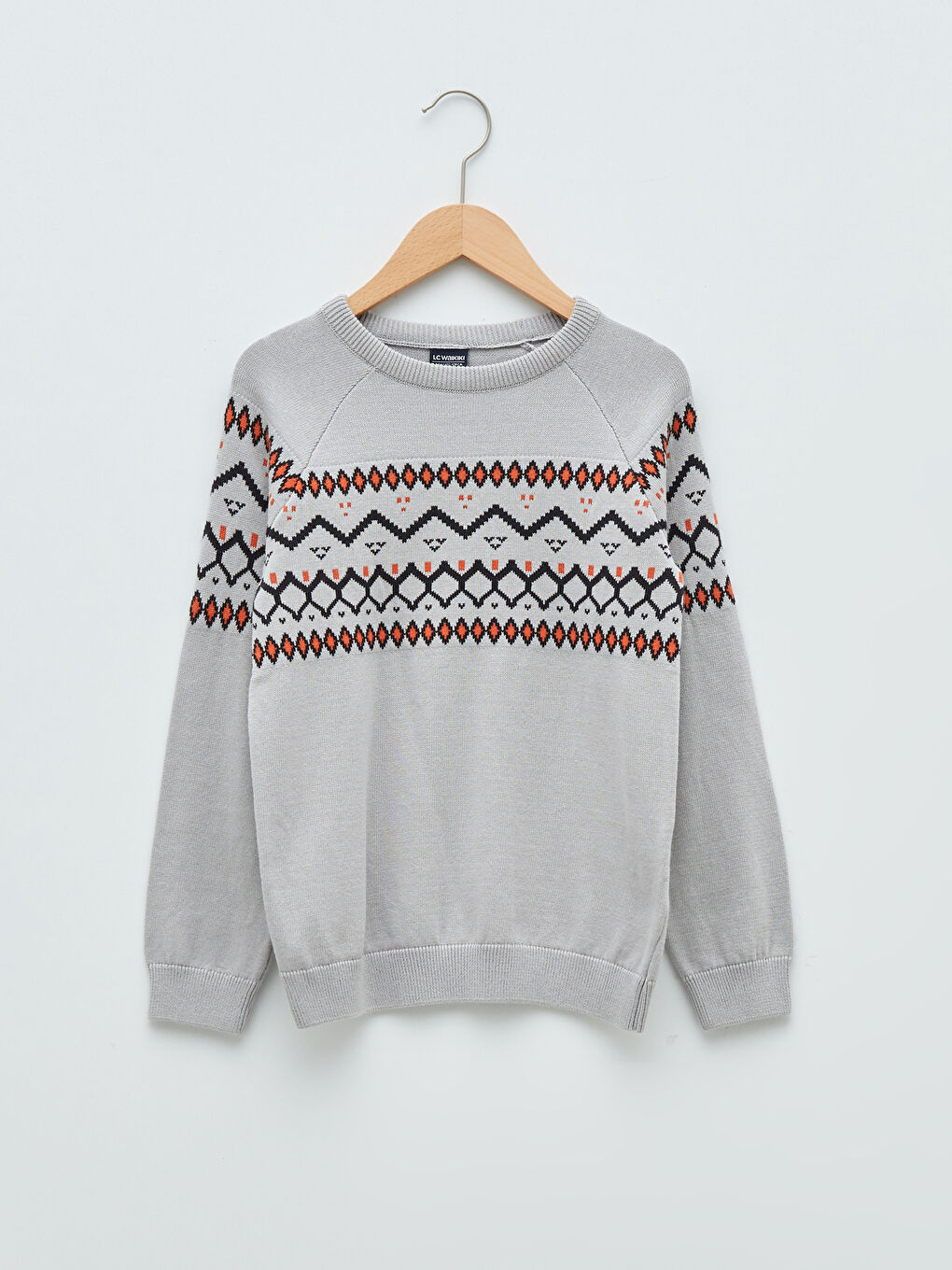 Crew Neck Patterned Long Sleeve Boy Thin Tricot Sweater