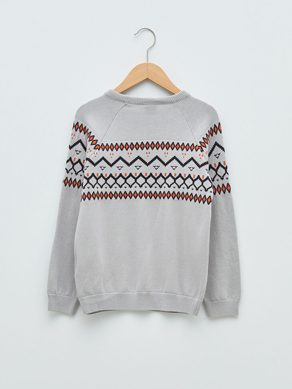 Crew Neck Patterned Long Sleeve Boy Thin Tricot Sweater-1