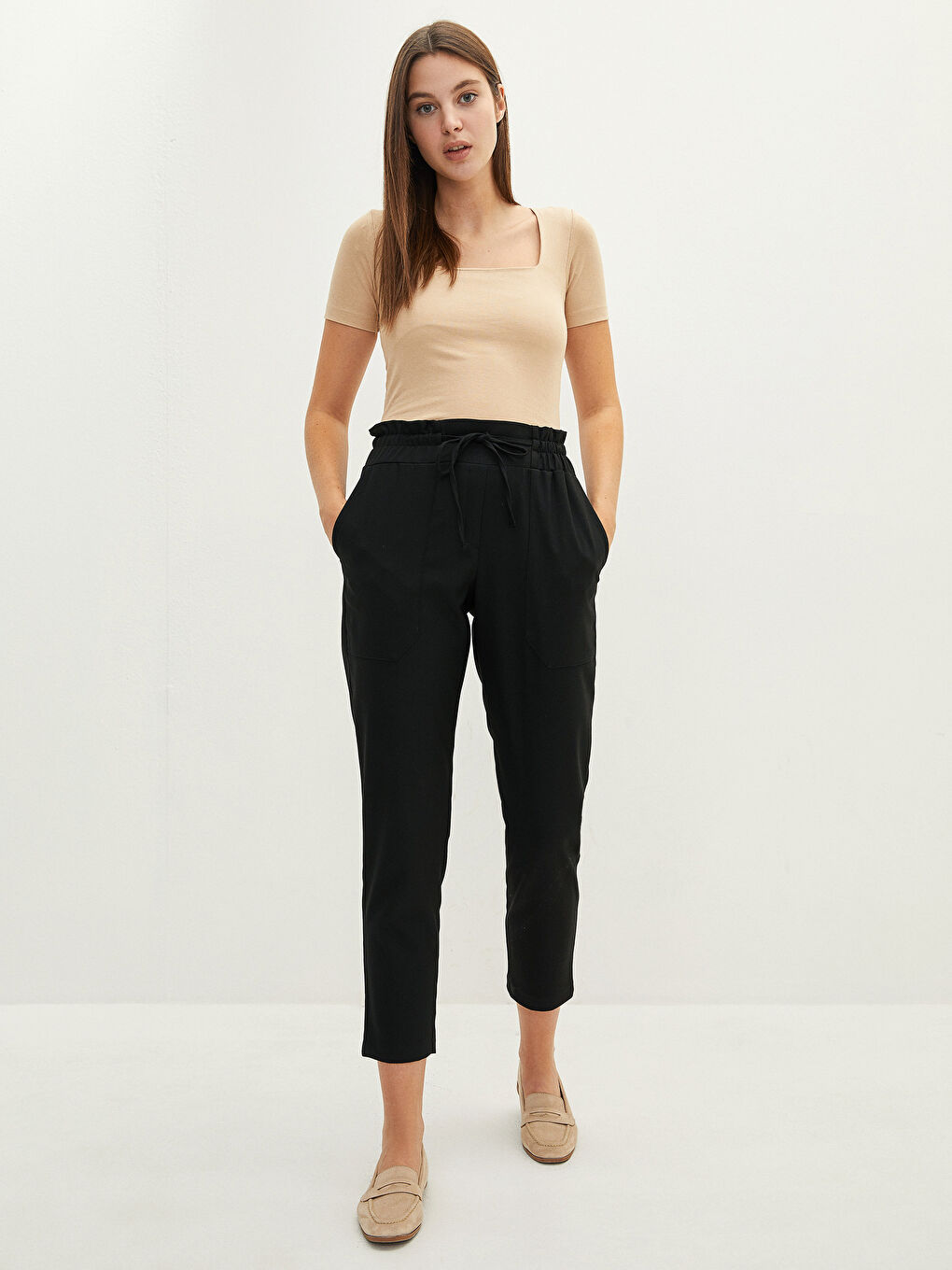 Elastic Waist Pocket Detailed Women's Trousers-2