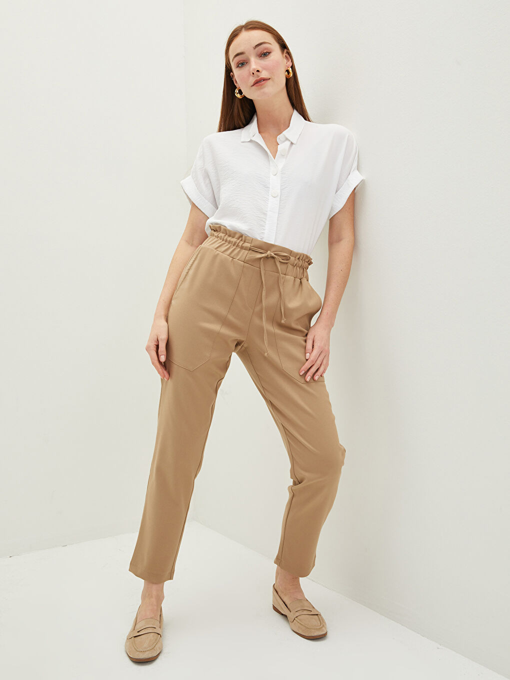 Pantalon à Taille Élastique avec Poches Détail pour Femmes